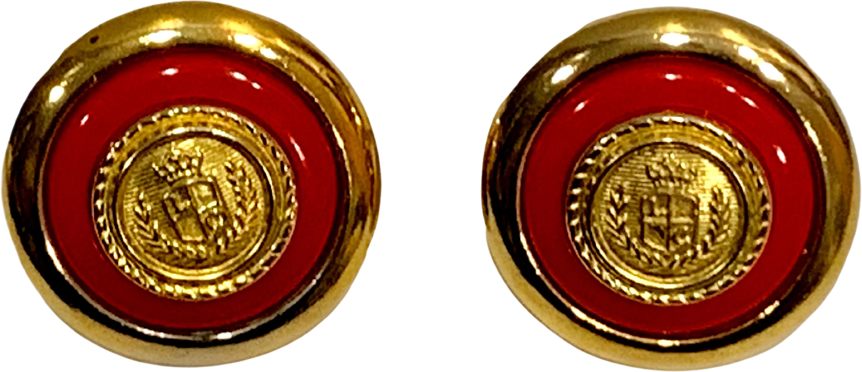 80s Large Red And Gold Pierced Earrings With Crest By Liz Claiborne