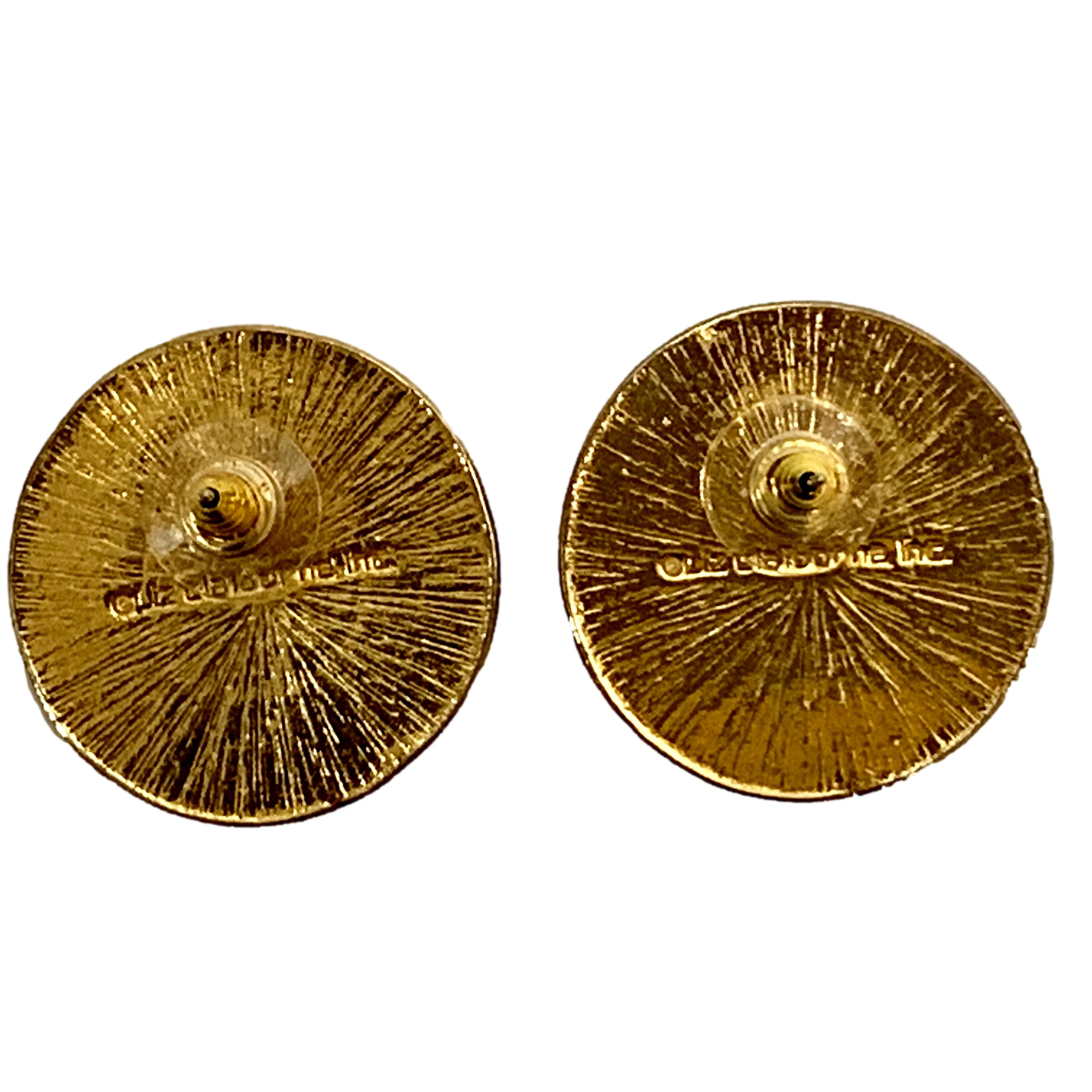 80s Large Red And Gold Pierced Earrings With Crest By Liz Claiborne - Image 8