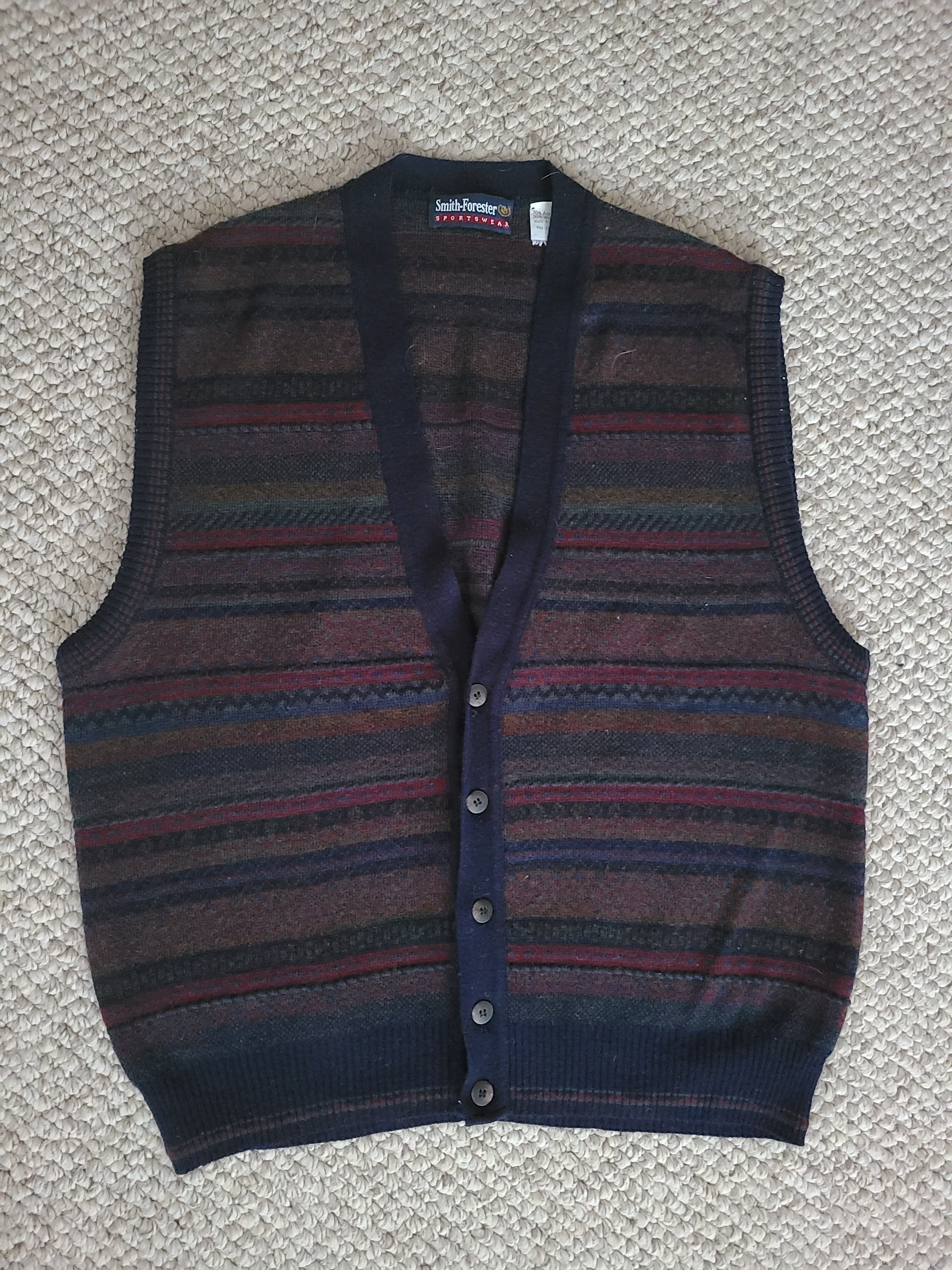 80s Large Sweater Vest Button Up Cardigan Wool Acrylic By Smith-Forester - Image 6