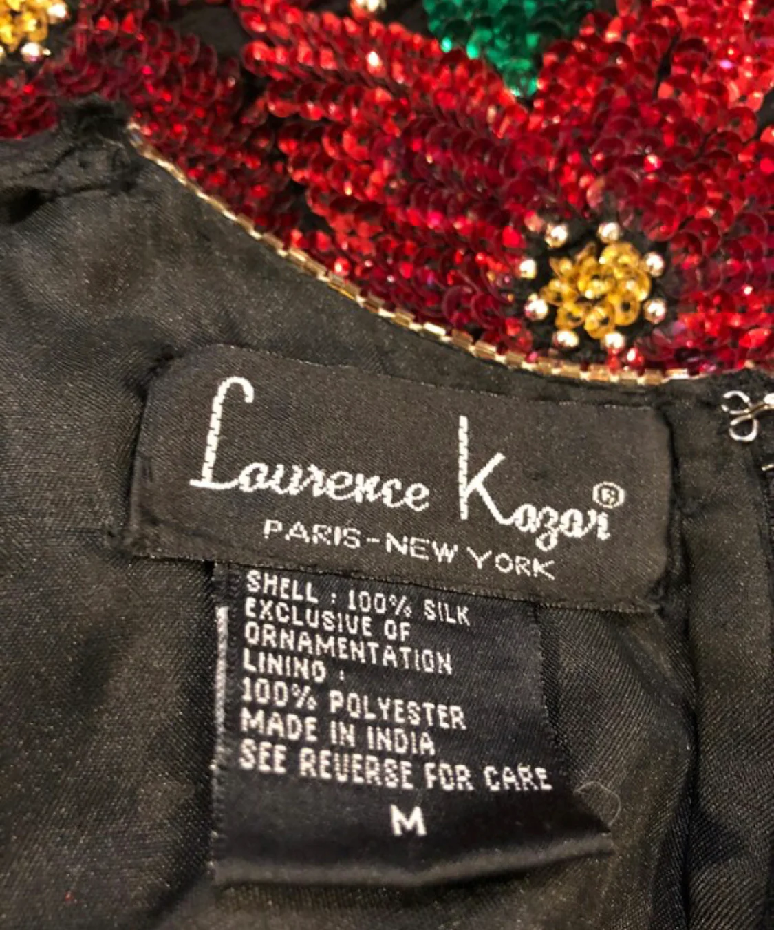 80s Laurence Kazar Beaded Poinsettia Top - Image 8
