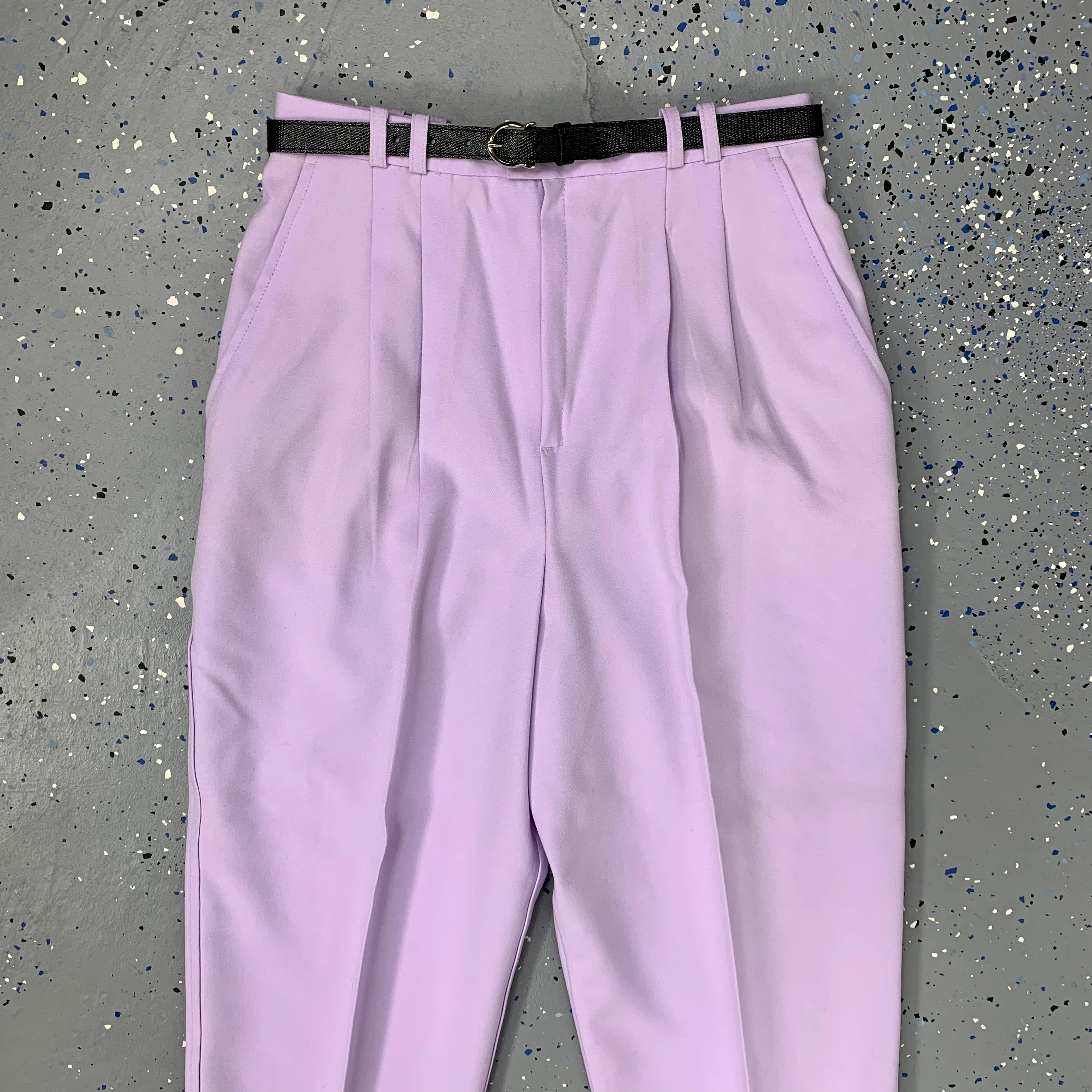 80s Lavender Pleated High Waist Tapered Leg Trousers By Condor - Image 3