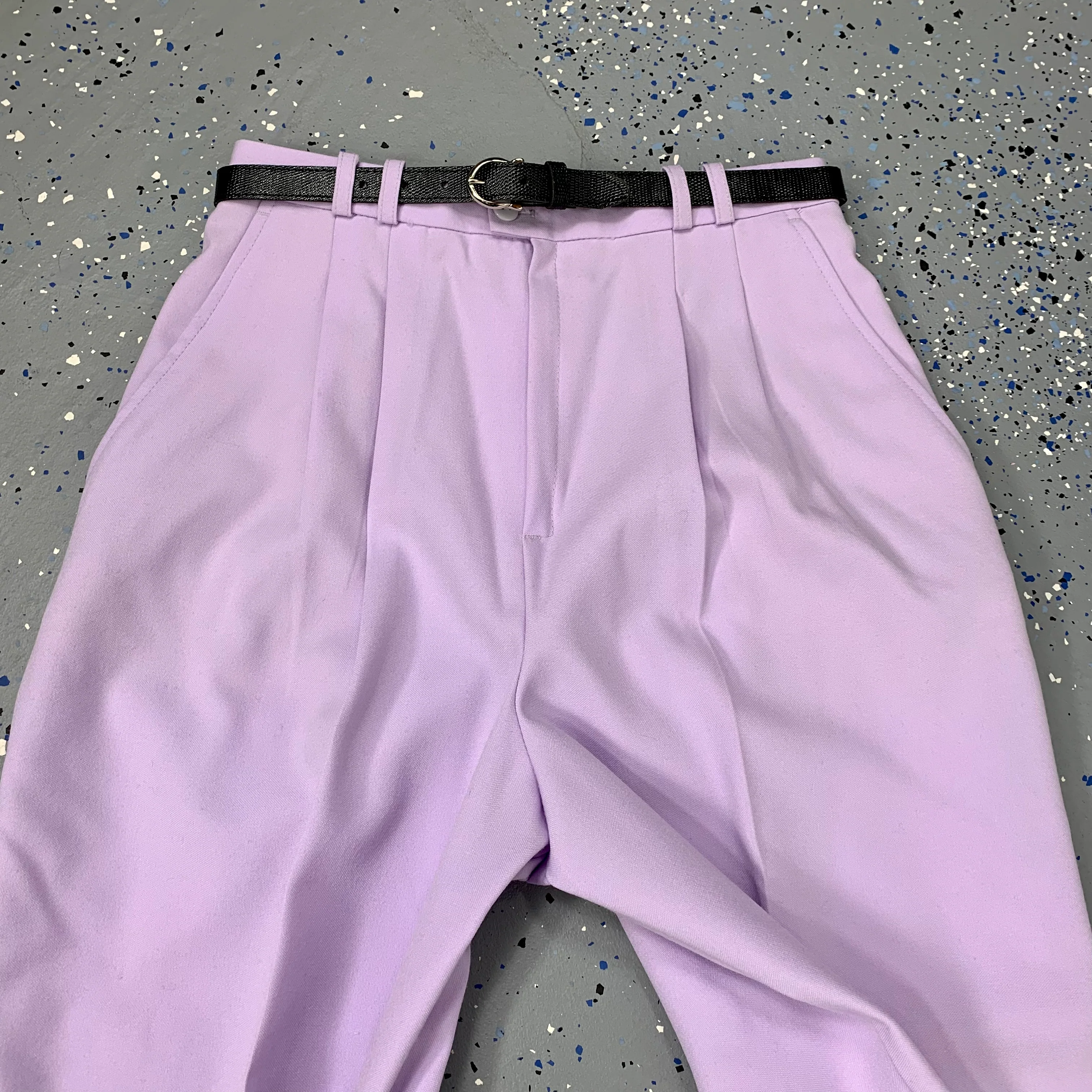 80s Lavender Pleated High Waist Tapered Leg Trousers By Condor - Image 4