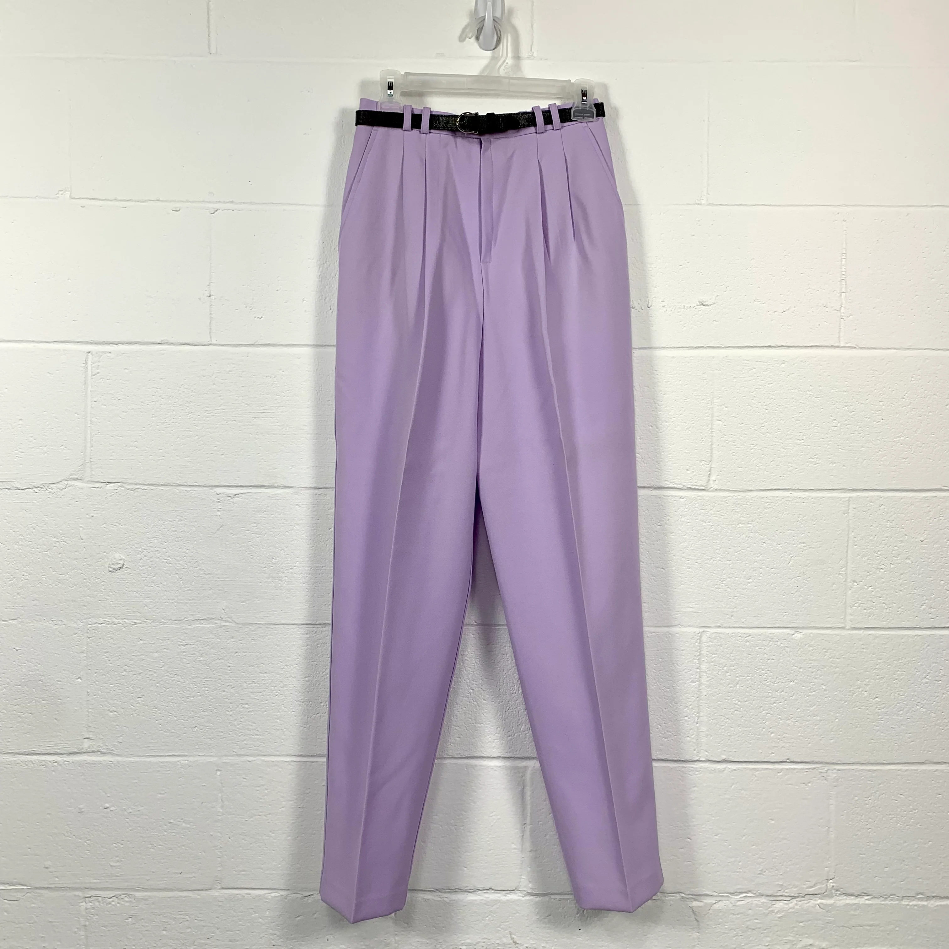 80s Lavender Pleated High Waist Tapered Leg Trousers By Condor - Image 9