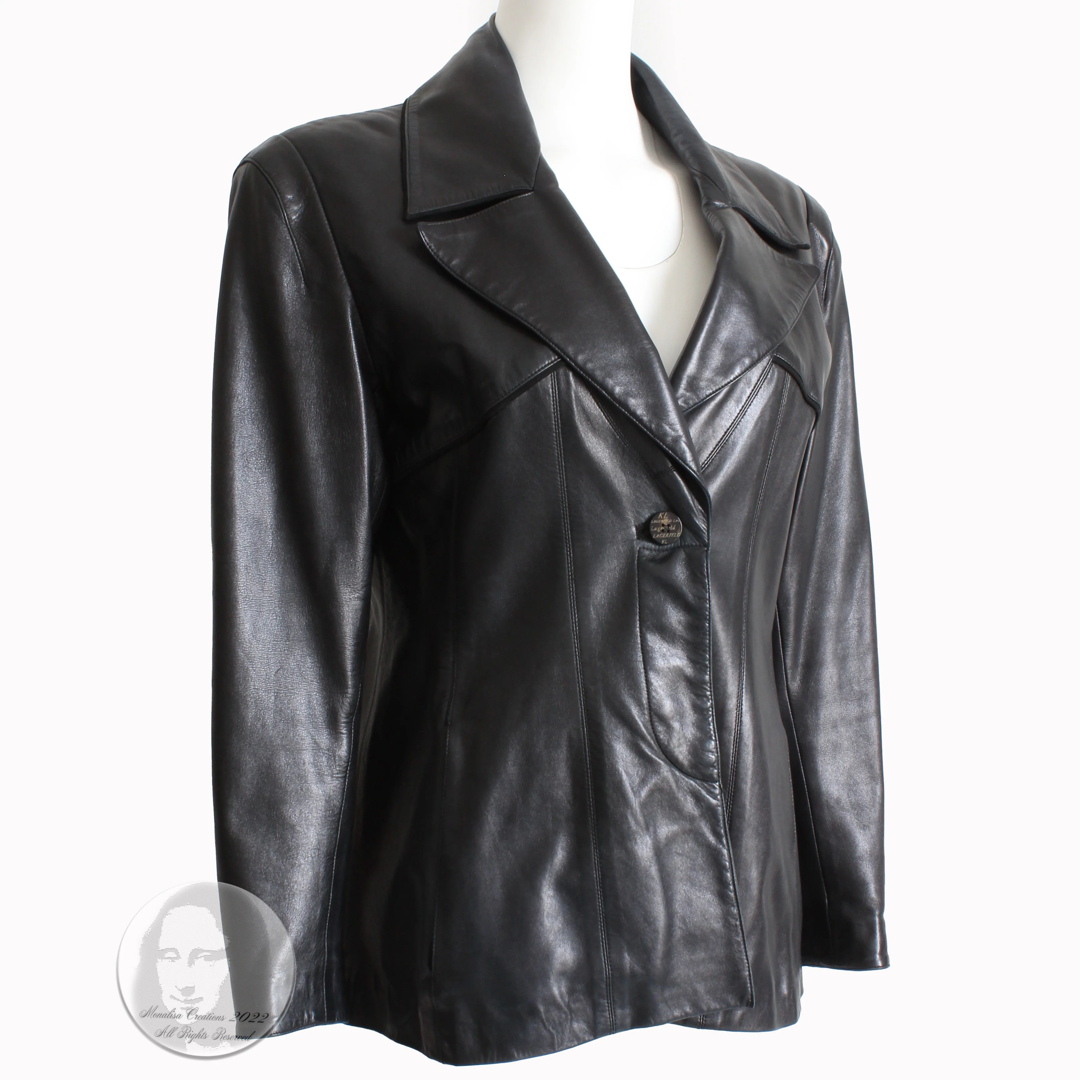 80s Leather Jacket Black Lambskin Made In France By Karl Lagerfeld - Image 3