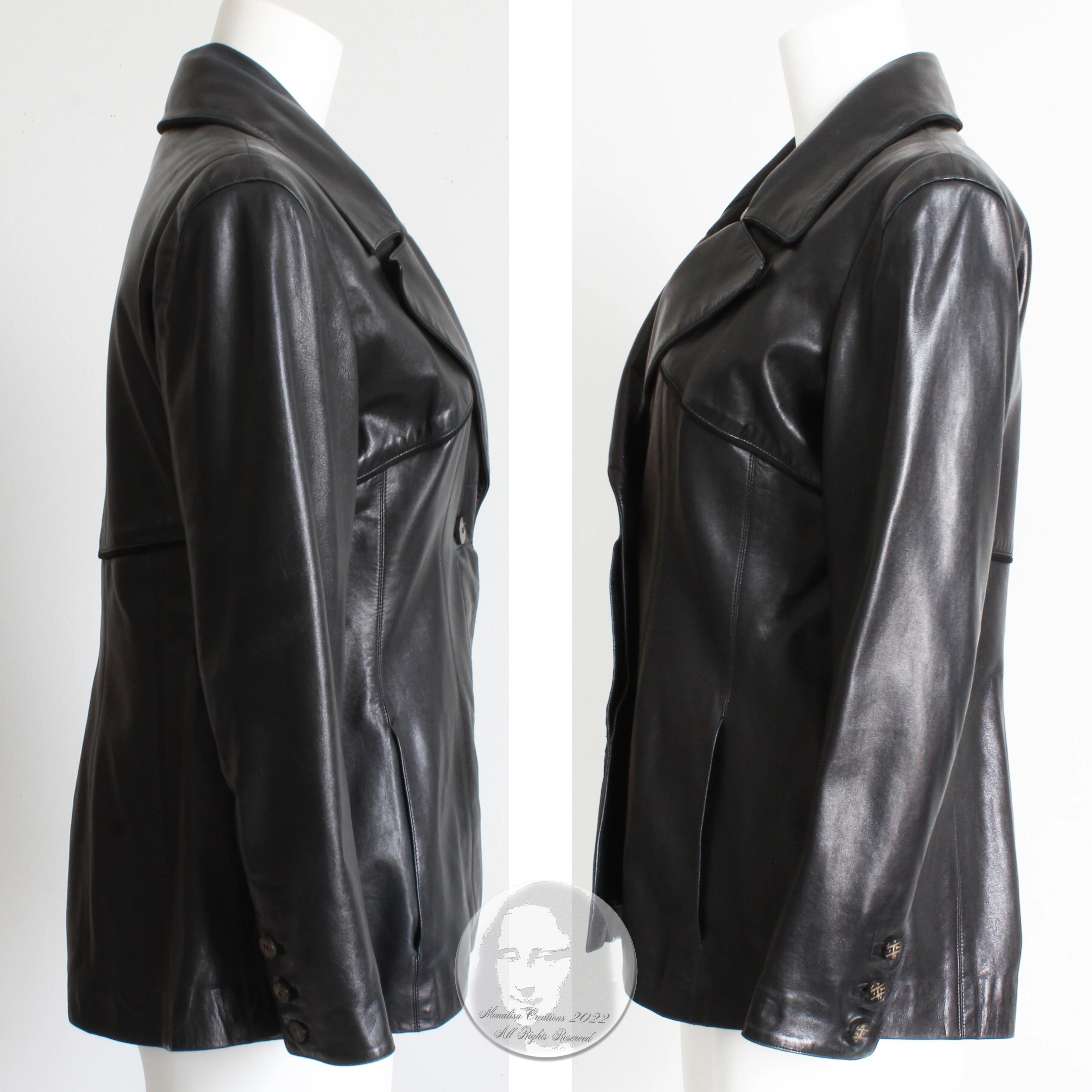 80s Leather Jacket Black Lambskin Made In France By Karl Lagerfeld - Image 5