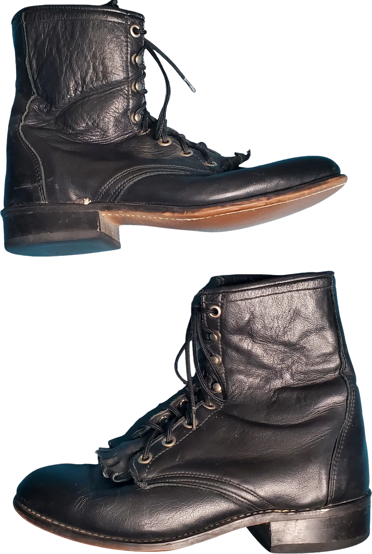 80s Leather Lace-up Western Kiltie Roper Granny Boots By Laredo