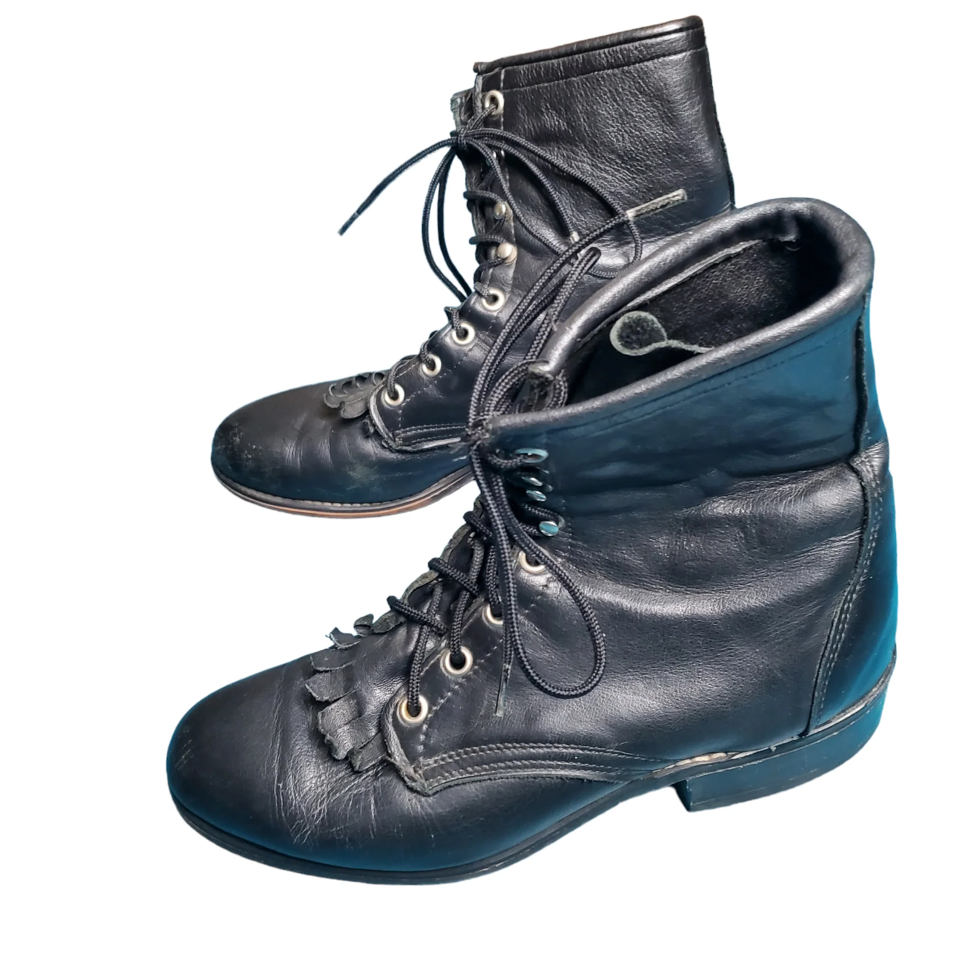 80s Leather Lace-up Western Kiltie Roper Granny Boots By Laredo - Image 5