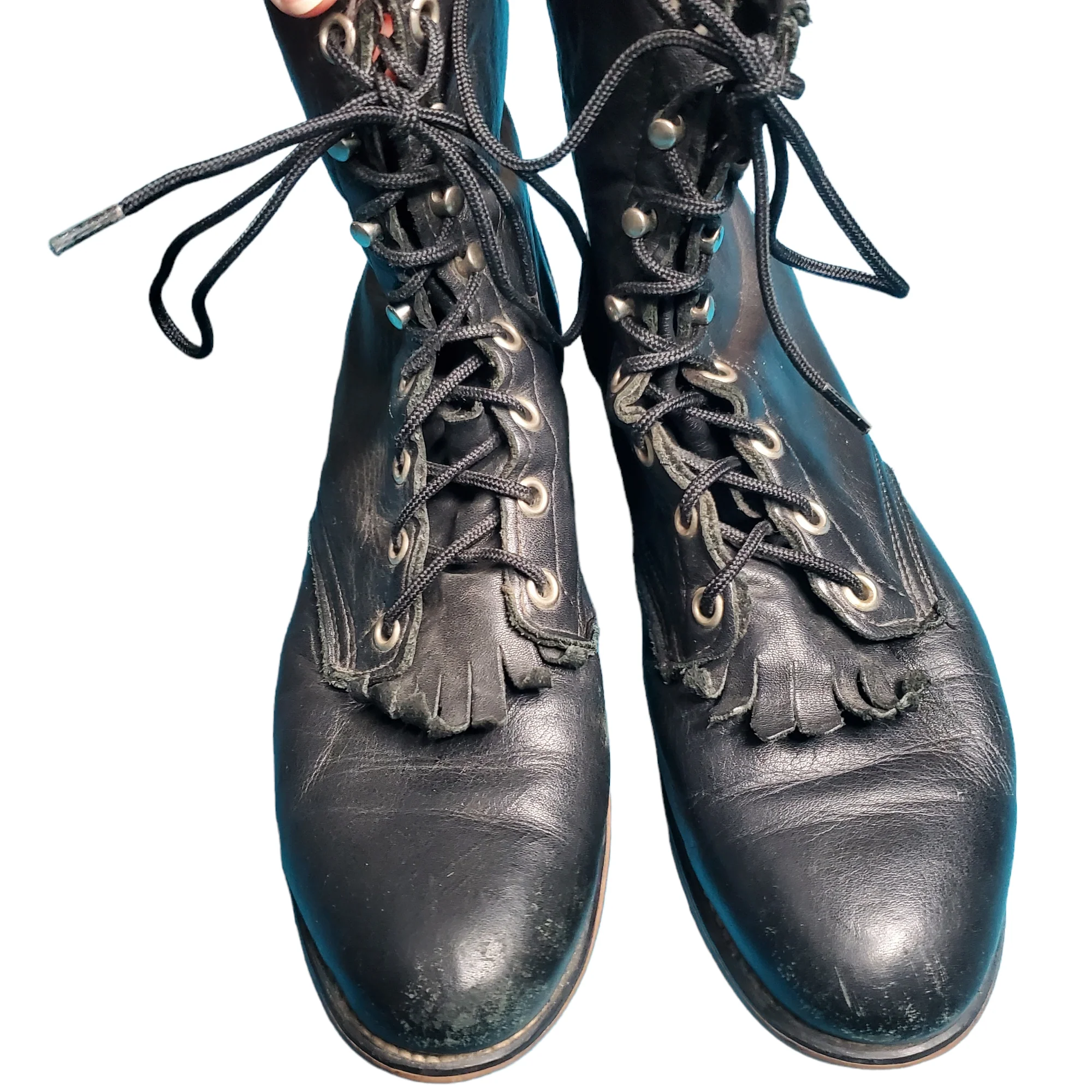 80s Leather Lace-up Western Kiltie Roper Granny Boots By Laredo - Image 6