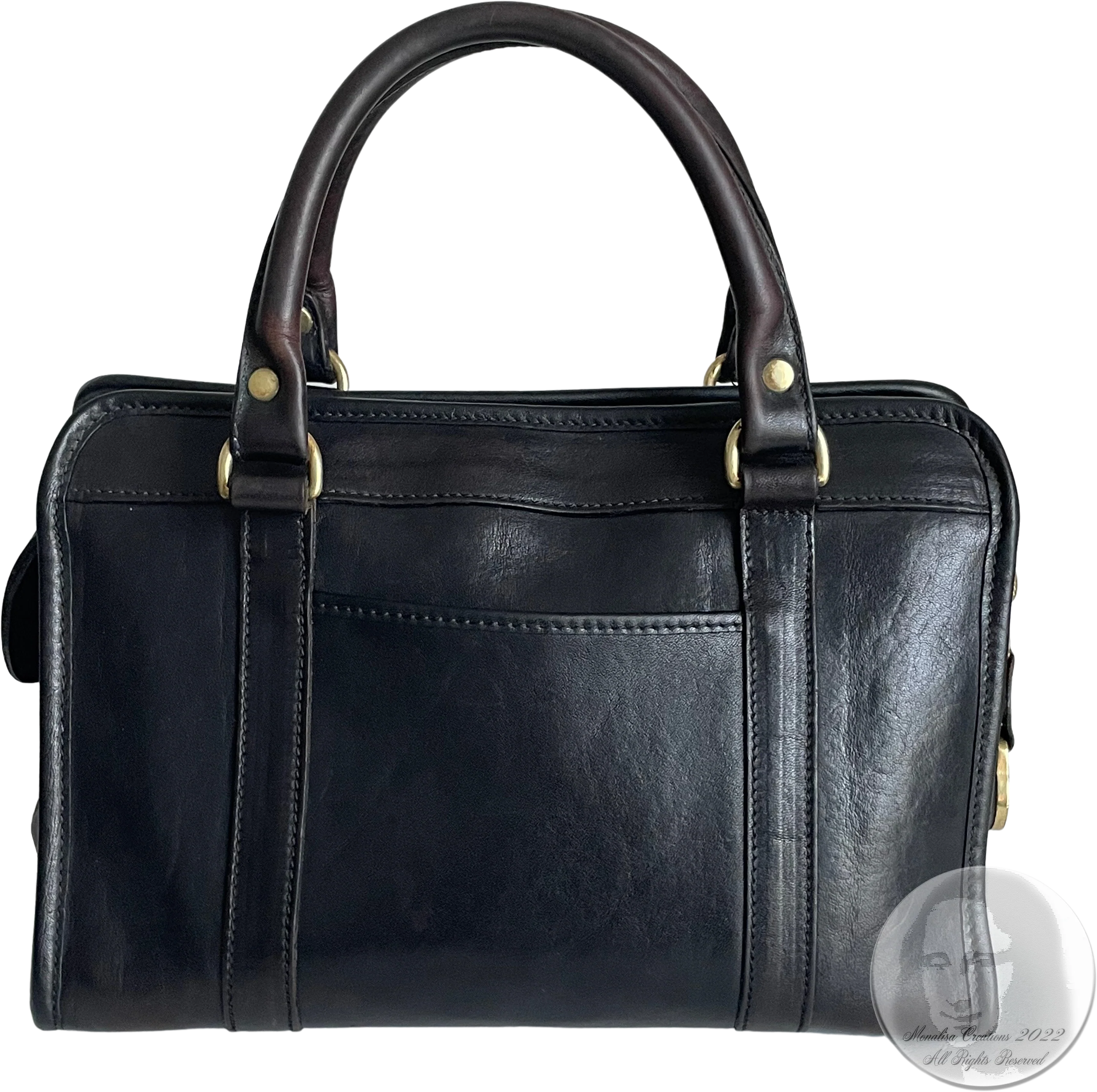 80s Leather Satchel Bag Speedy Handbag Brass Hardware By Brahmin - Image 2