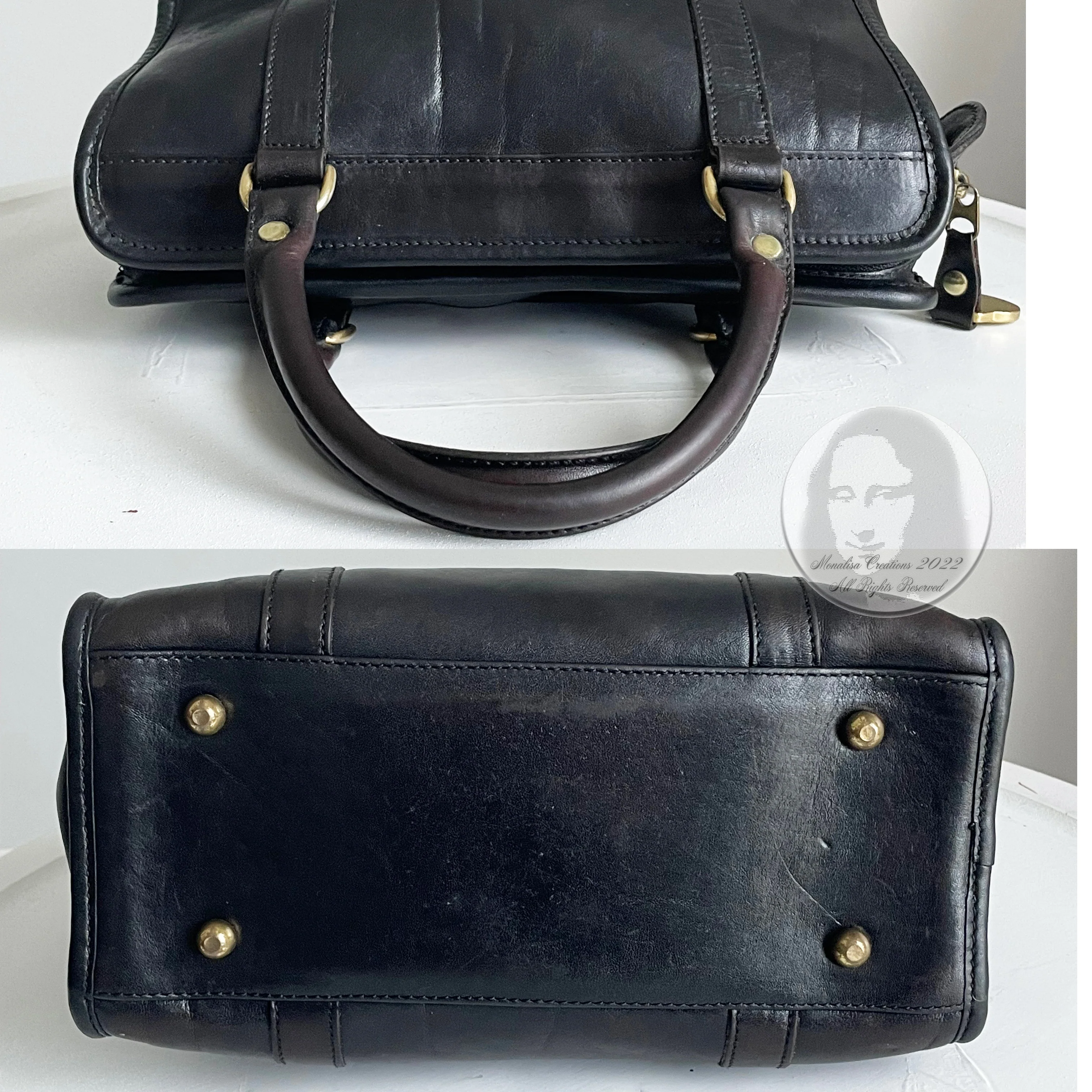 80s Leather Satchel Bag Speedy Handbag Brass Hardware By Brahmin - Image 9