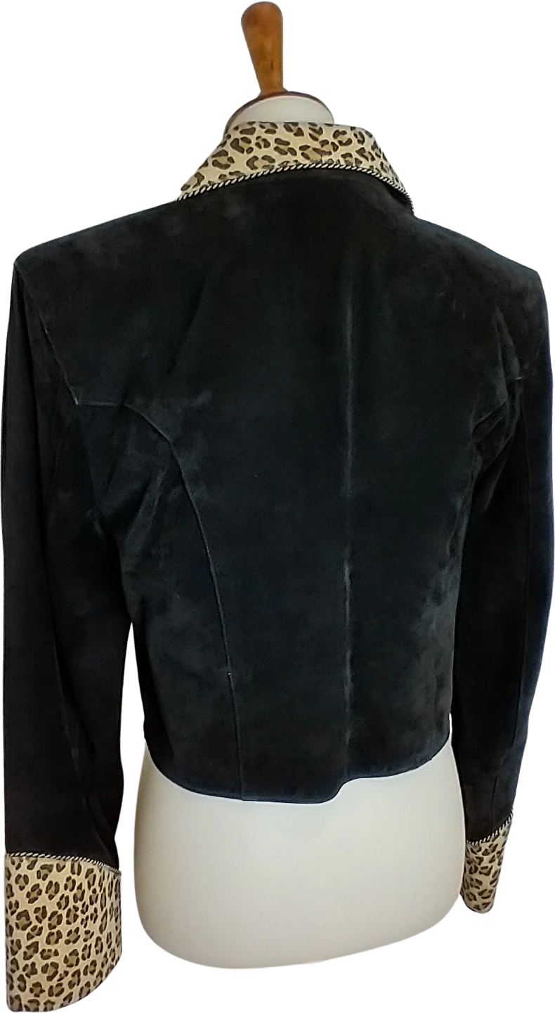 80s Leopard Crop Western Style Leather Jacket By Frontier Collection - Image 2