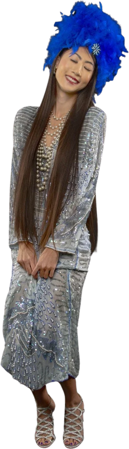 80s Light Blue Sequin Beaded Dress By Chanson D'amour