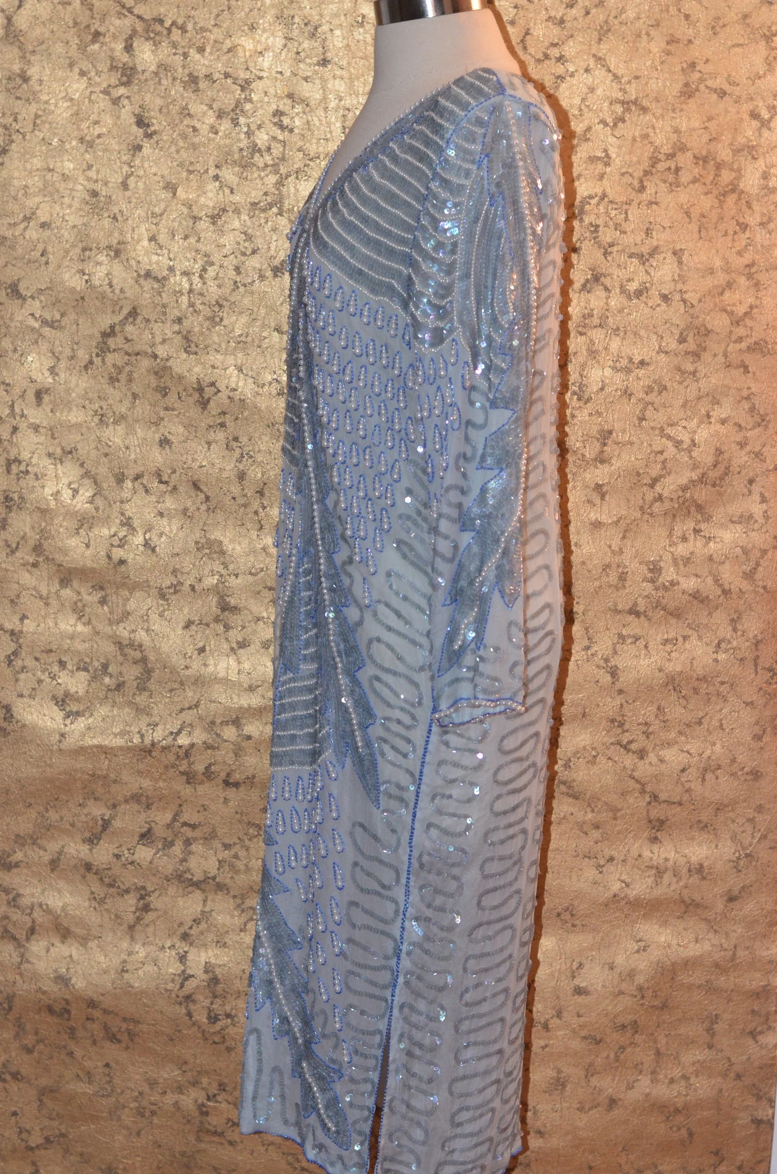 80s Light Blue Sequin Beaded Dress By Chanson D'amour - Image 8