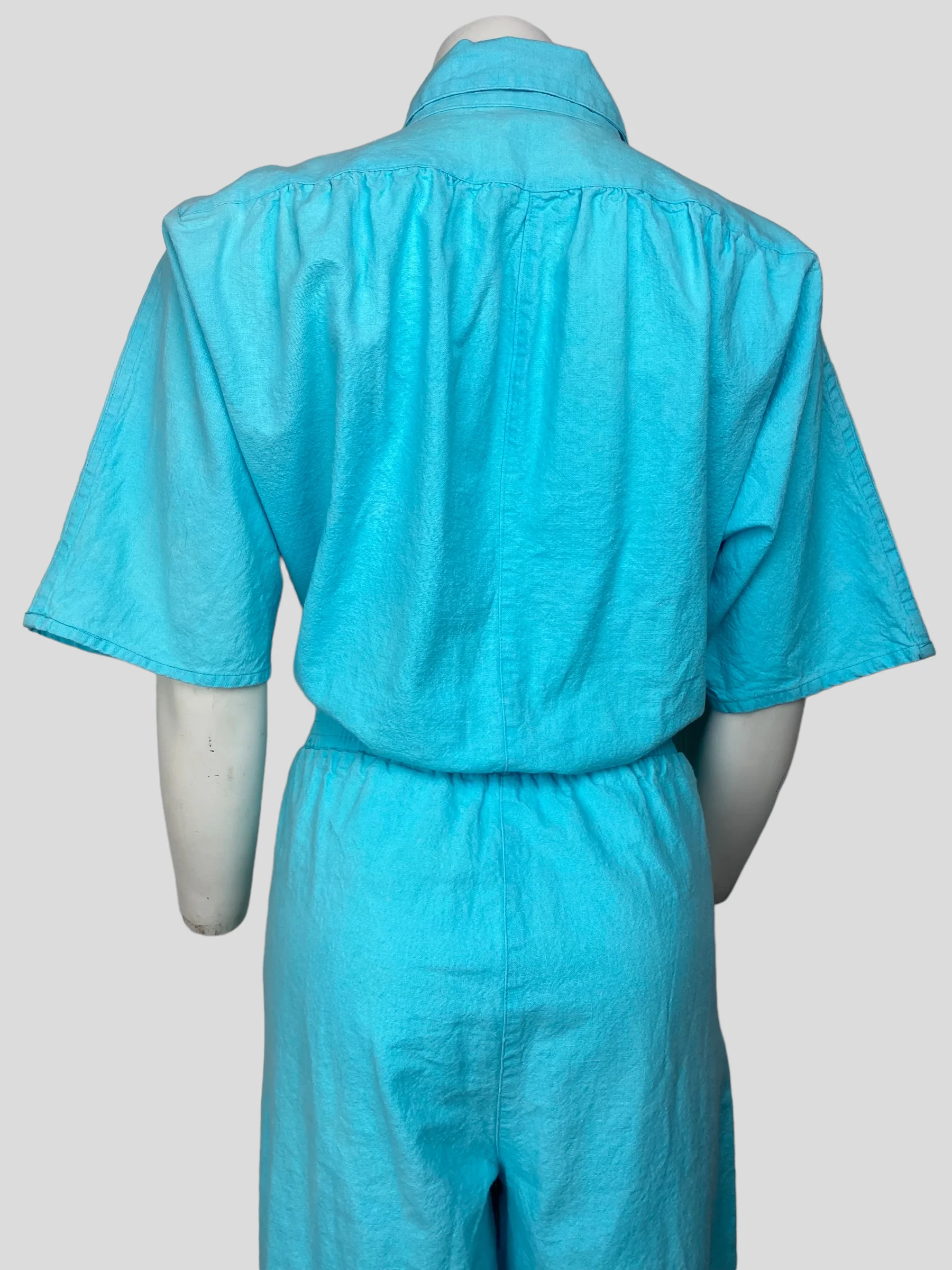 80s Light Blue Short Sleeve Jumpsuit By La Seat Covers - Image 3