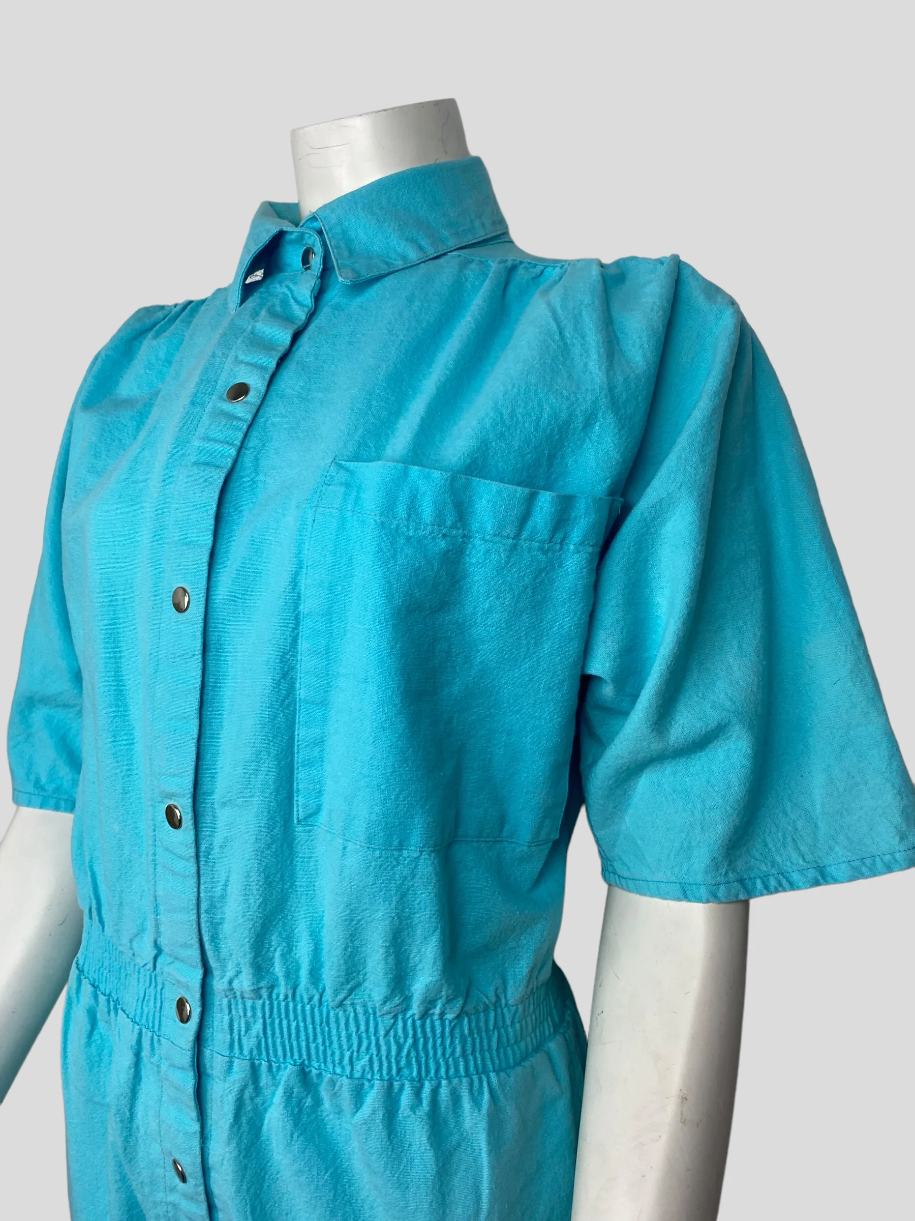 80s Light Blue Short Sleeve Jumpsuit By La Seat Covers - Image 4