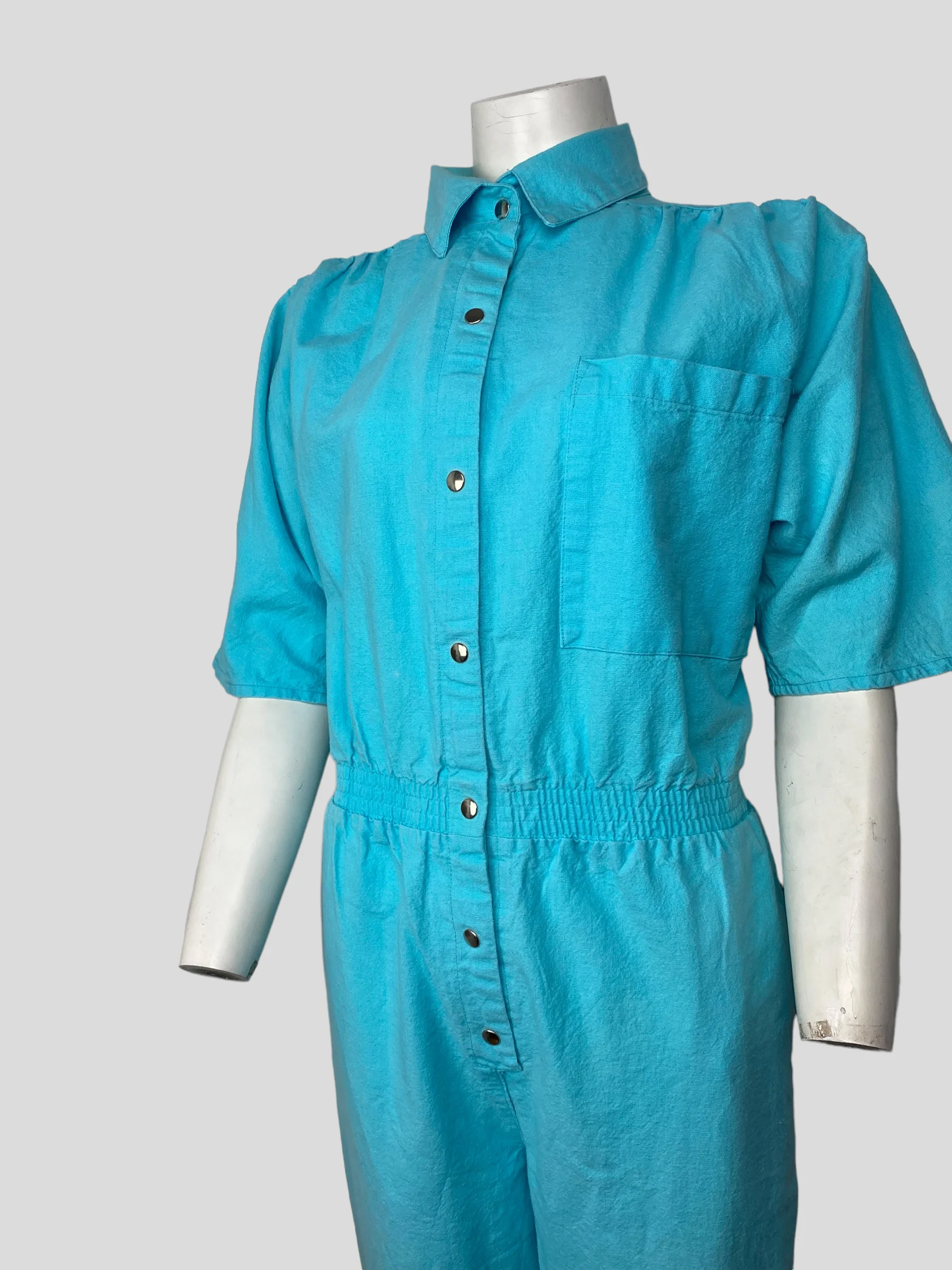 80s Light Blue Short Sleeve Jumpsuit By La Seat Covers - Image 7