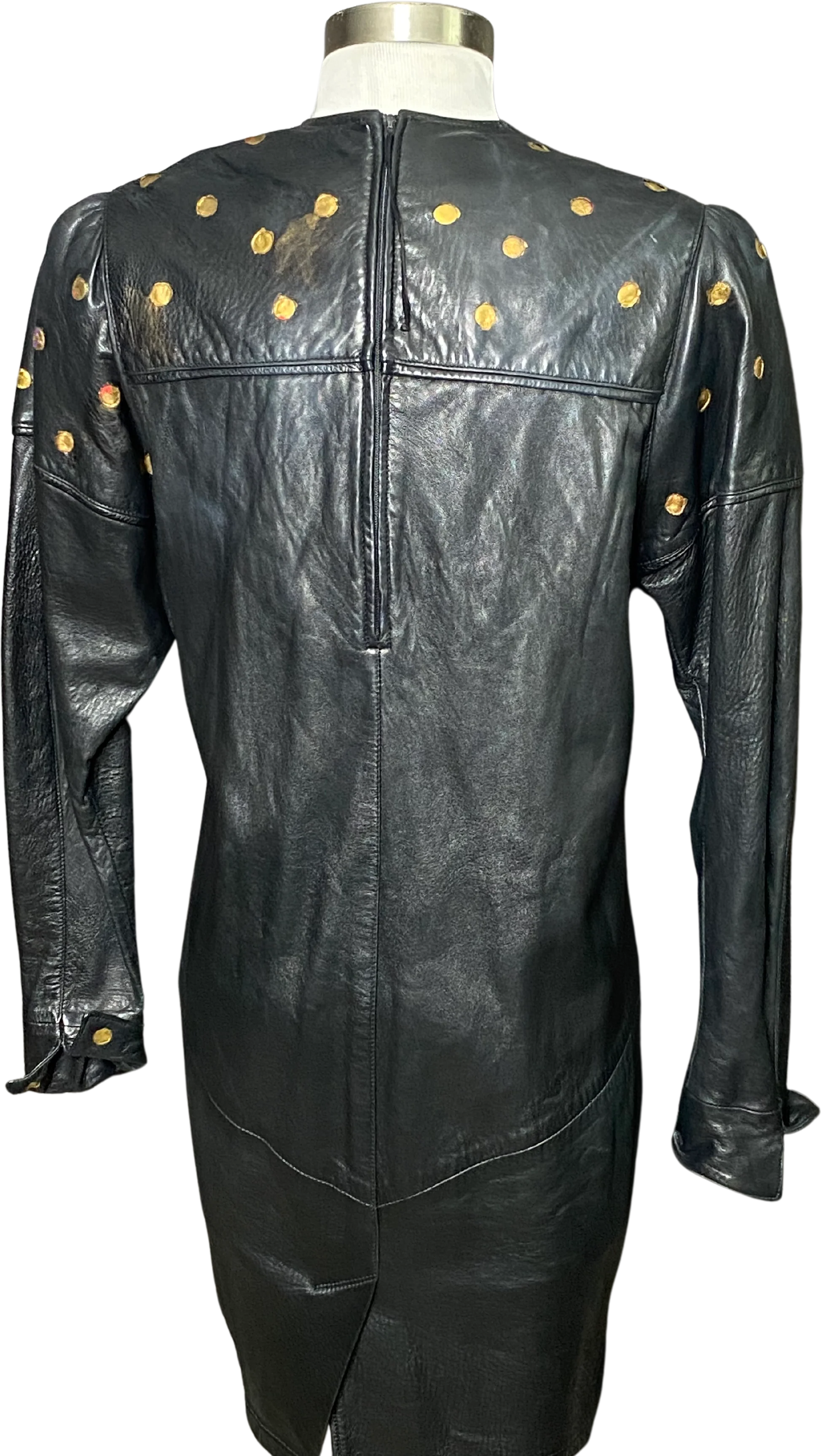 80s Like Butter Black Leather Dress Gold Dots - Image 2