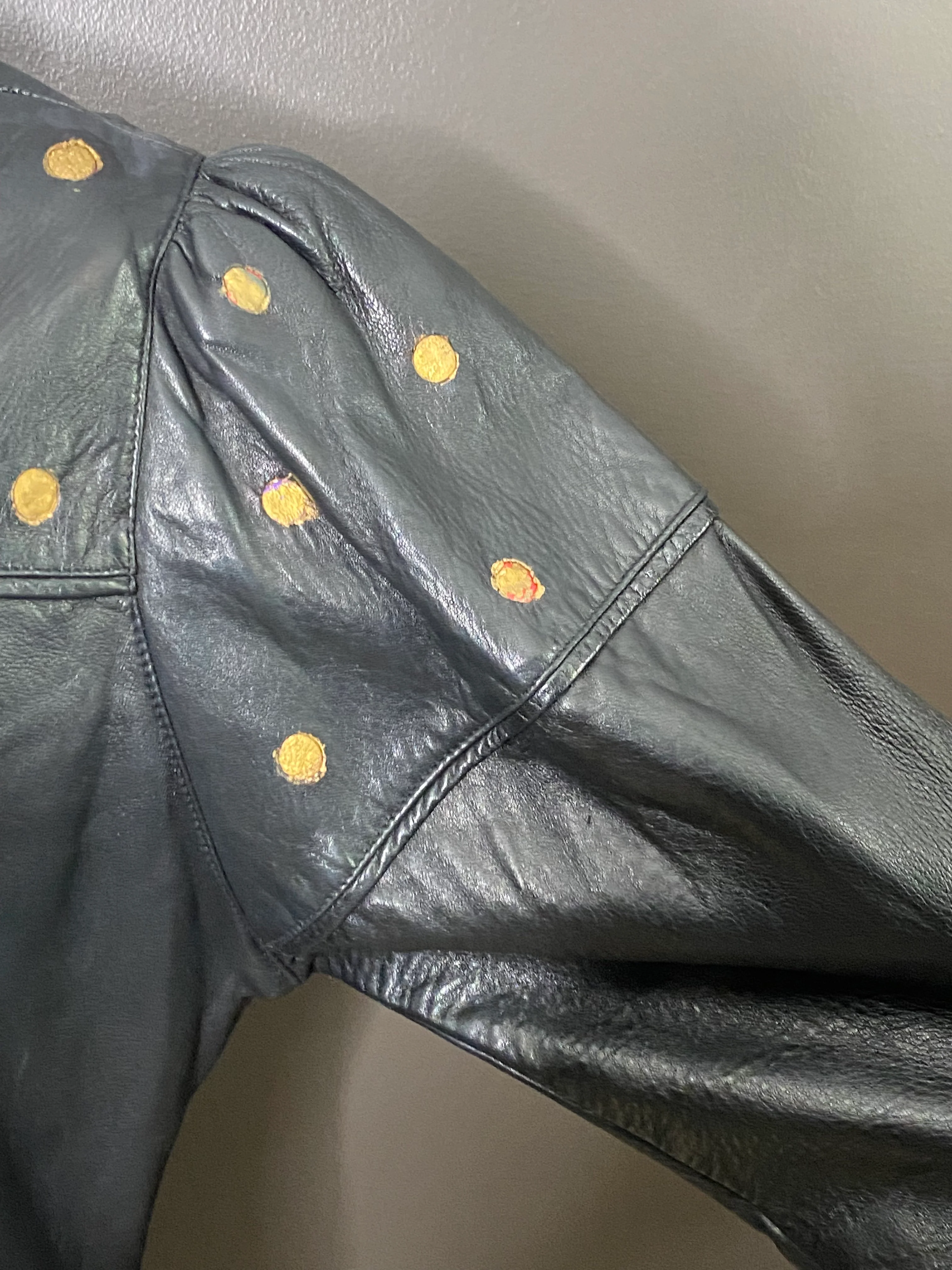 80s Like Butter Black Leather Dress Gold Dots - Image 6