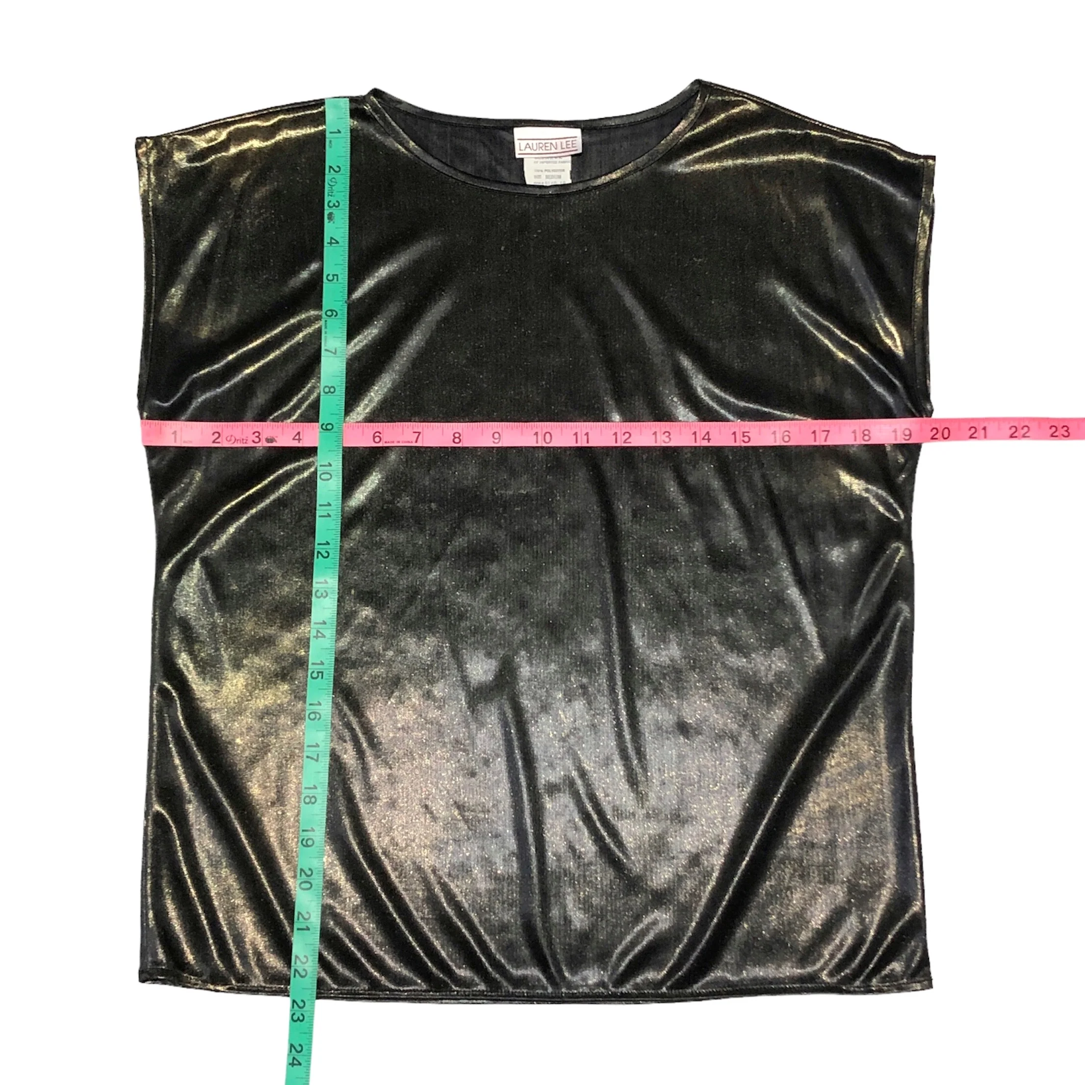 80s Liquid Metallic Dolman Blouse Black Gold By Lauren Lee - Image 7
