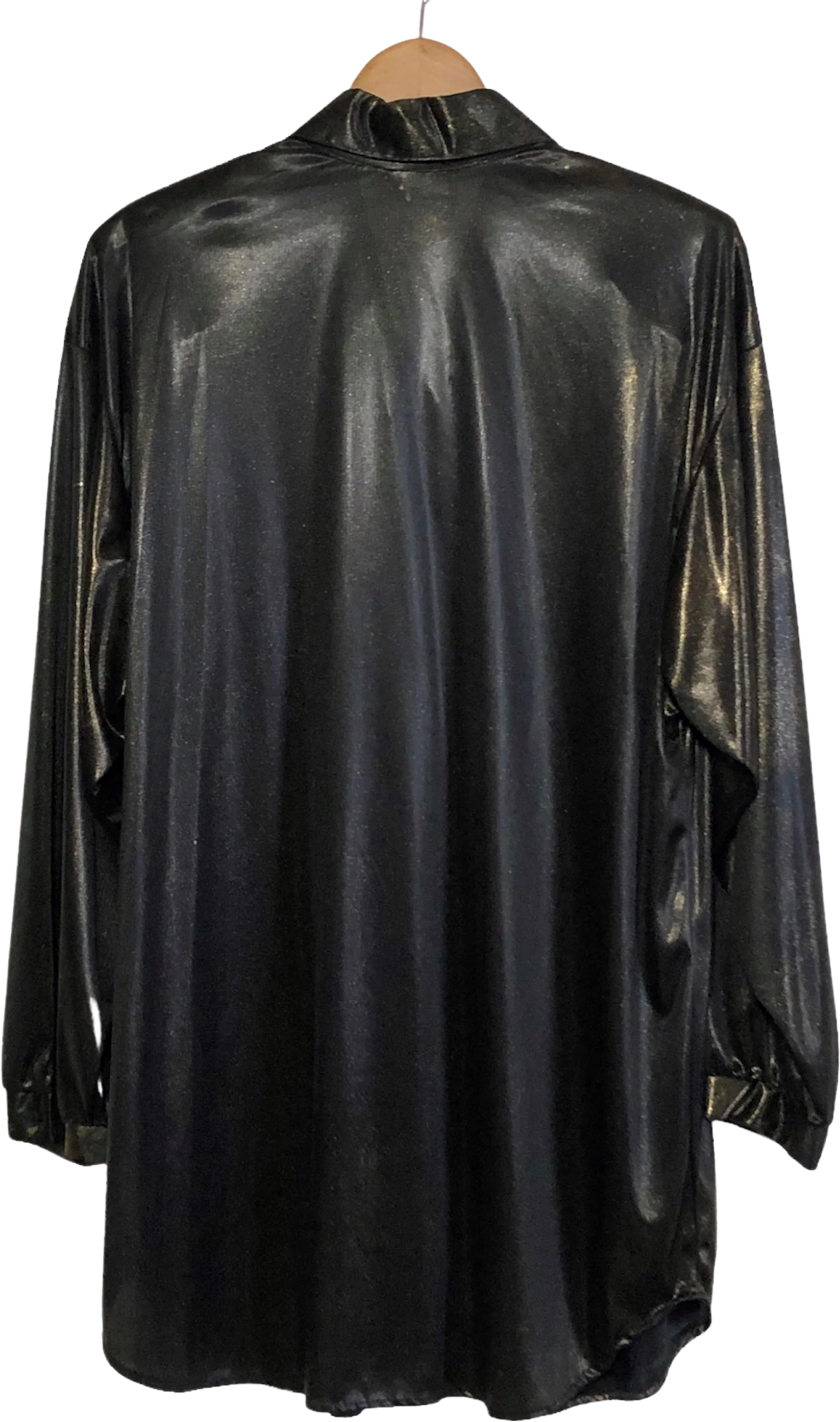 80s Liquid Metallic Tunic Blouse Black Gold By Lauren Lee - Image 2