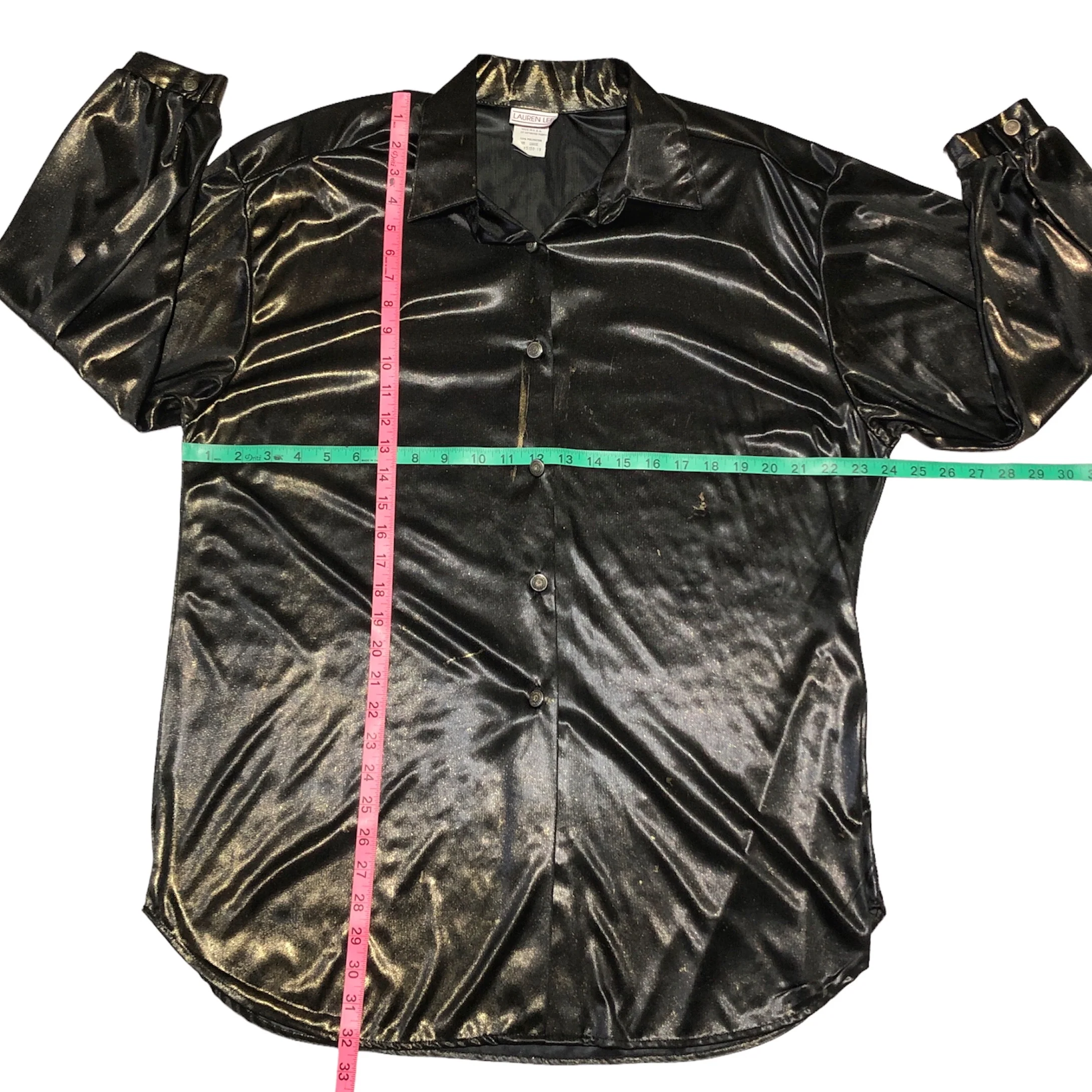 80s Liquid Metallic Tunic Blouse Black Gold By Lauren Lee - Image 9