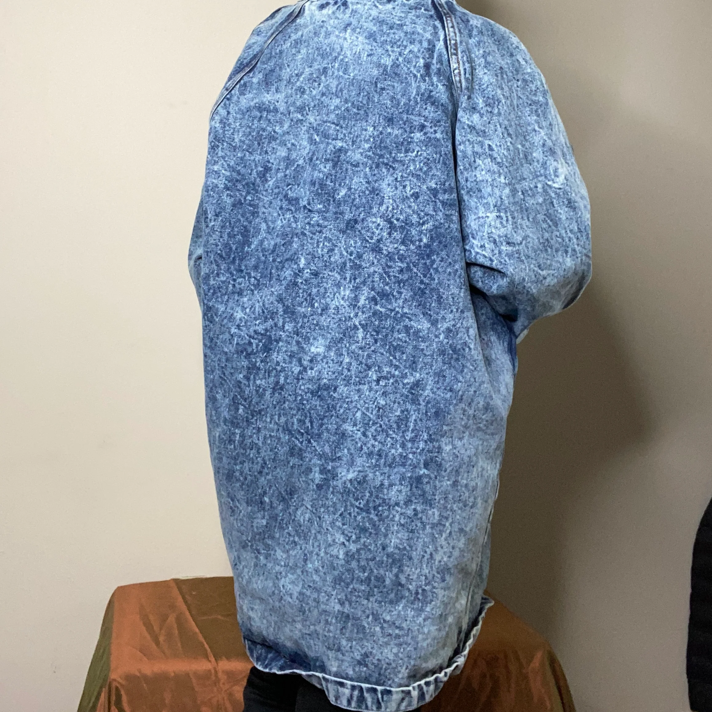 80s Long Lengh Acid Wash Unbranded Denim Jacket - Image 8