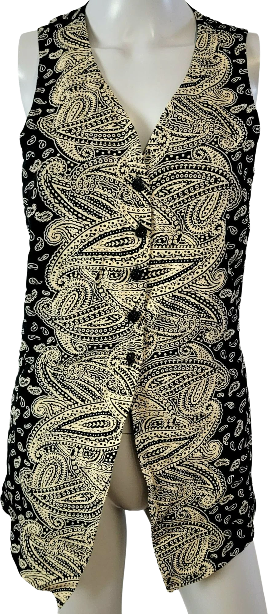 80s Long Paisley Vest Top Jacket Women Medium 8 Black By Rafia