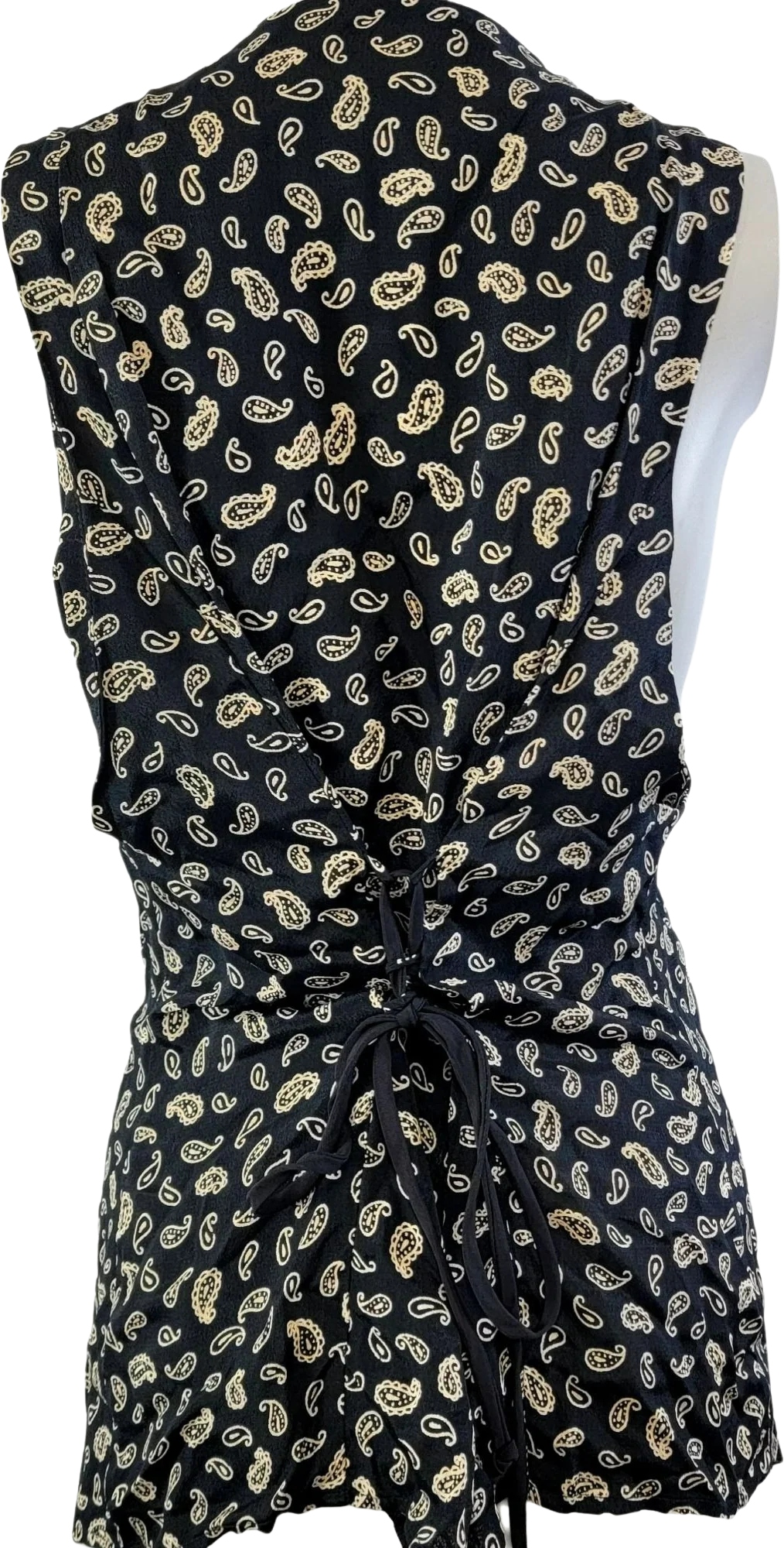 80s Long Paisley Vest Top Jacket Women Medium 8 Black By Rafia - Image 2