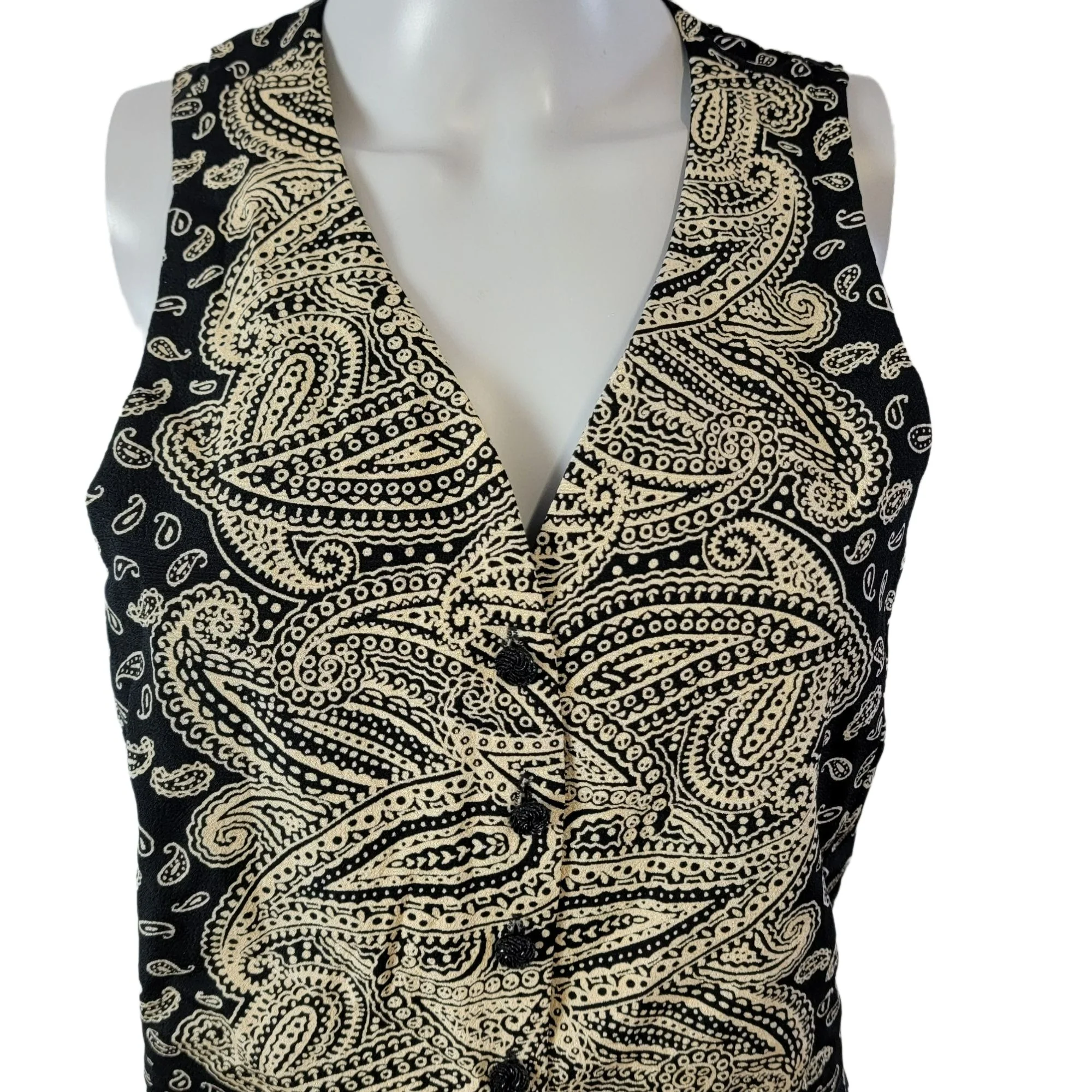 80s Long Paisley Vest Top Jacket Women Medium 8 Black By Rafia - Image 3