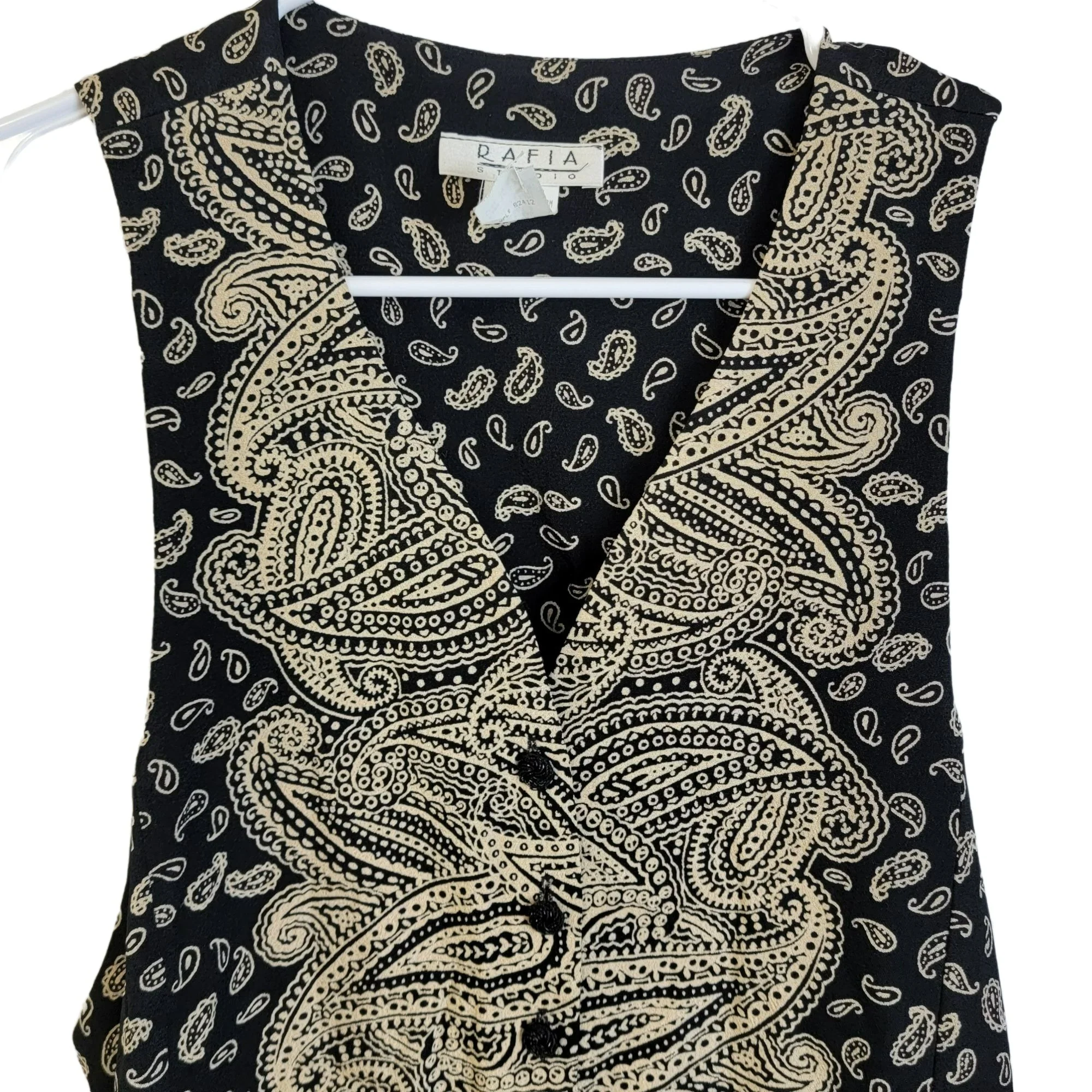 80s Long Paisley Vest Top Jacket Women Medium 8 Black By Rafia - Image 8