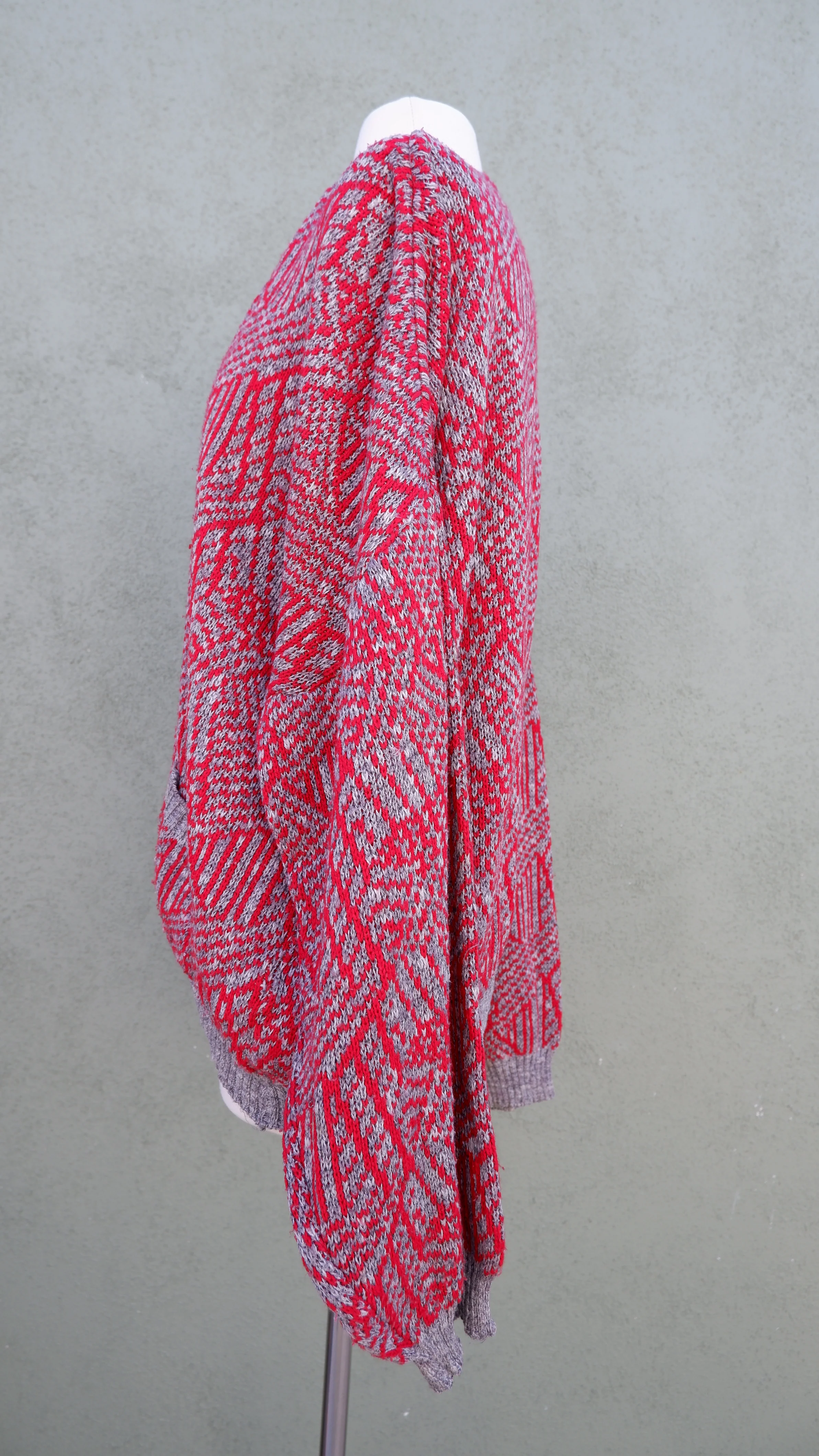 80s Longsleeve Button Down Sweater In Red And Gray - Image 4