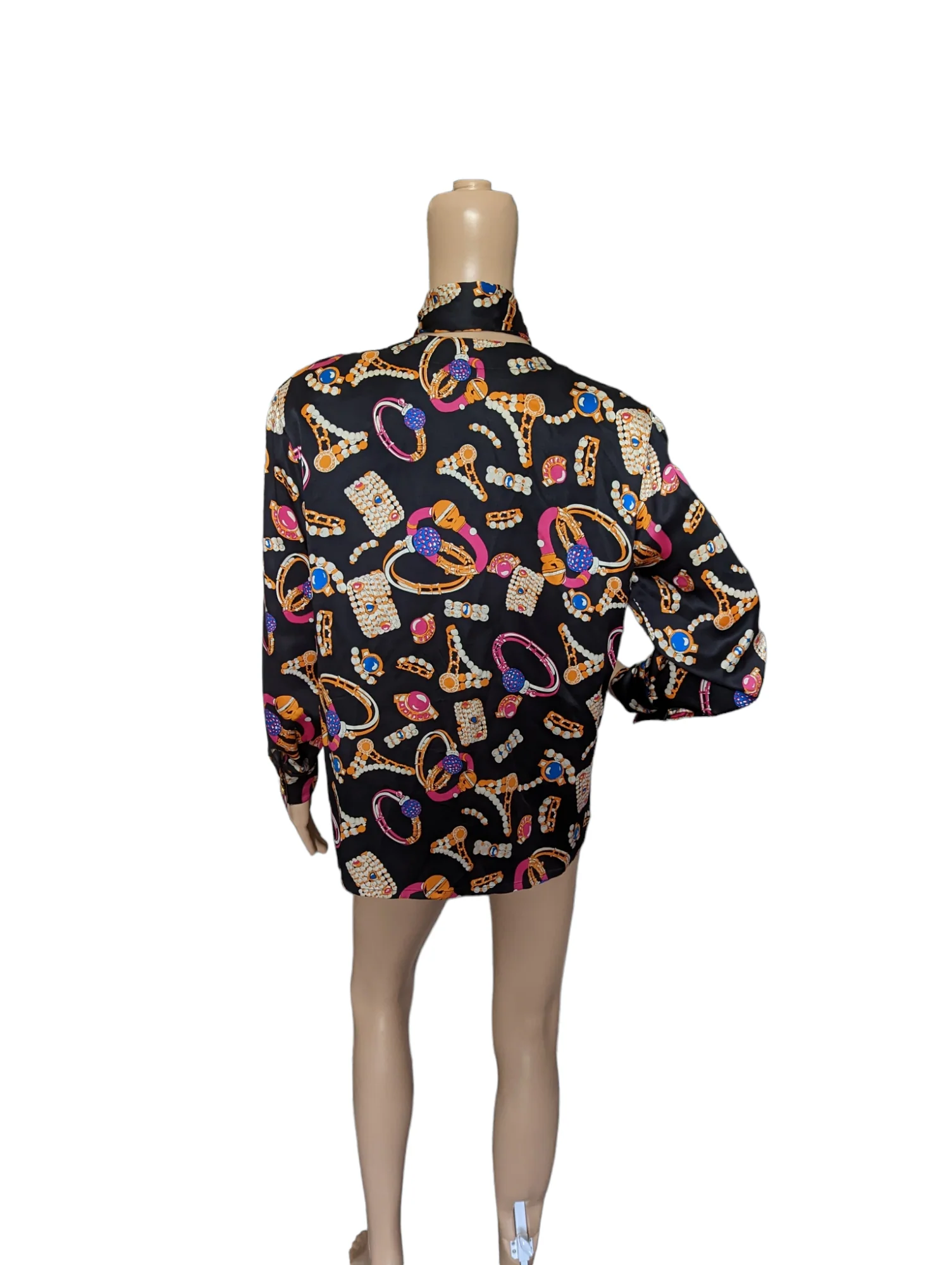 80s Jewelry Print Blouse With Matching Bow By Louis Feraud - Image 3