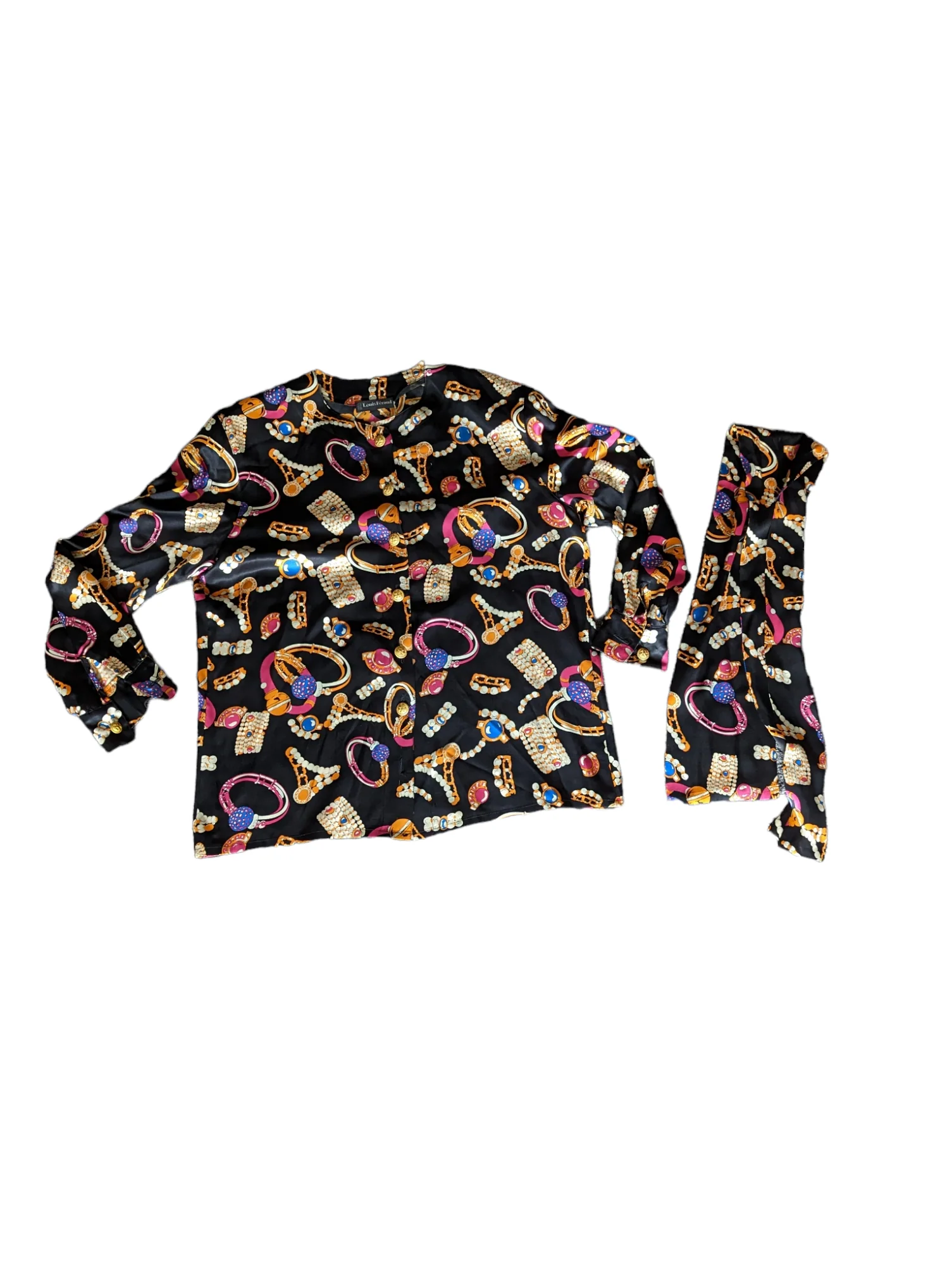 80s Jewelry Print Blouse With Matching Bow By Louis Feraud - Image 4