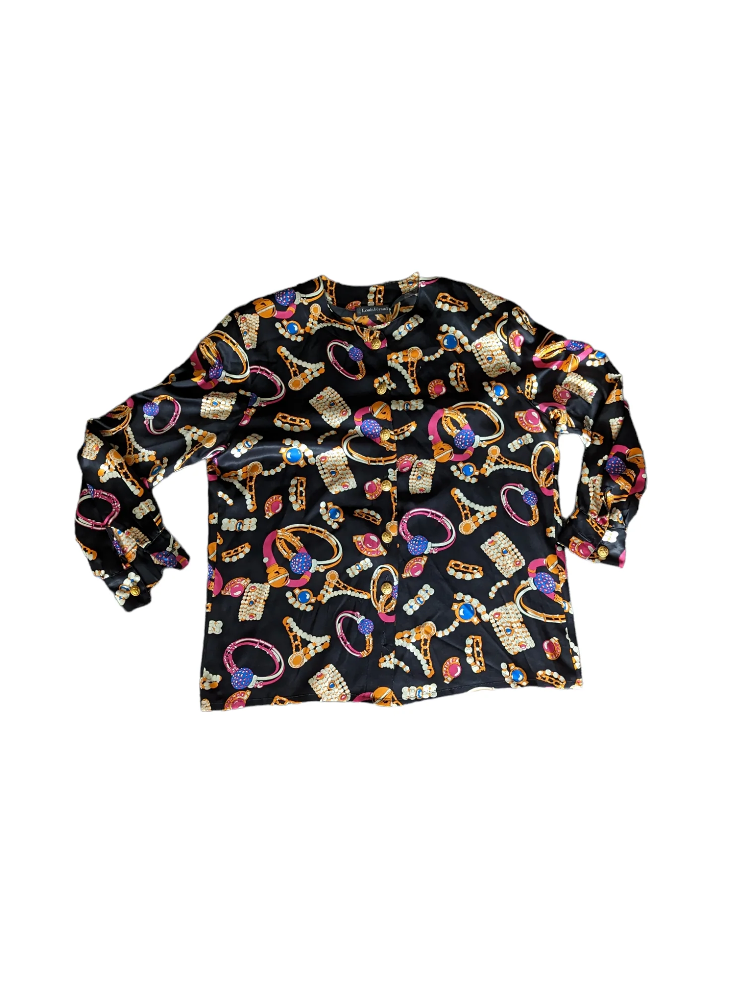 80s Jewelry Print Blouse With Matching Bow By Louis Feraud - Image 5