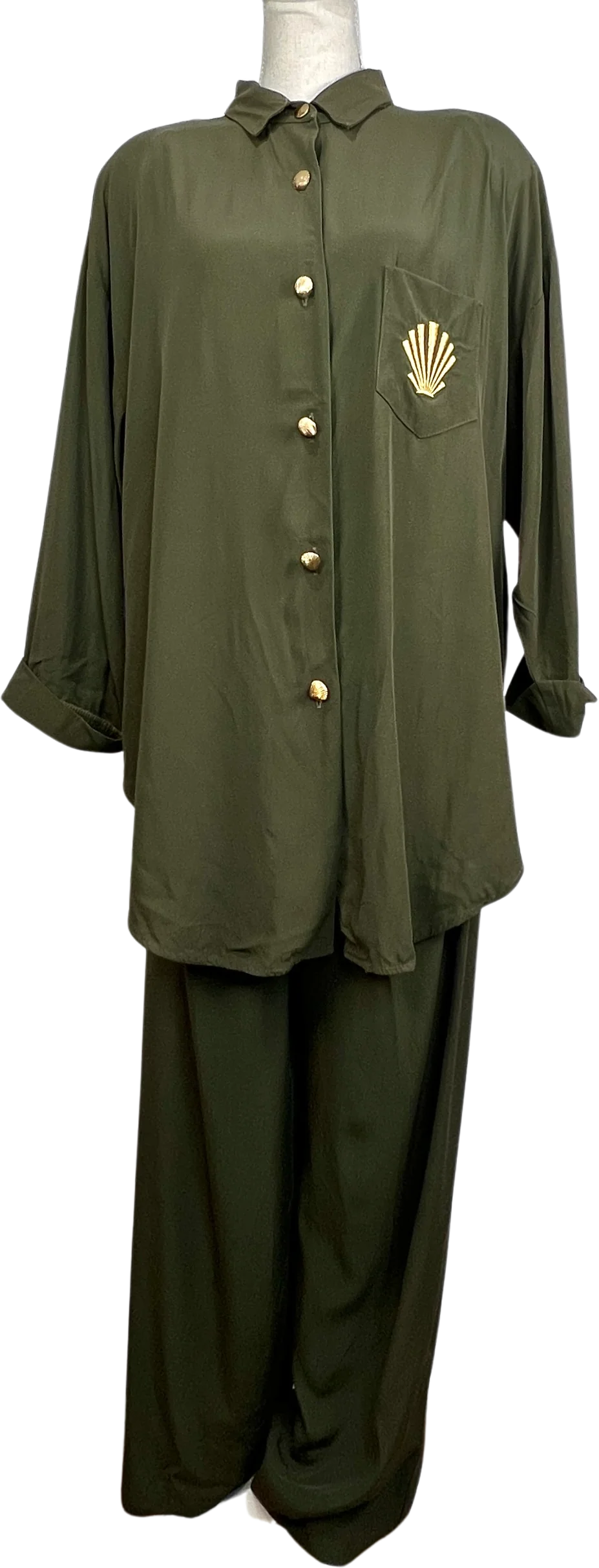 80s Lounge Pant Set Plus Size Dark Nautical Conch By R M Richards