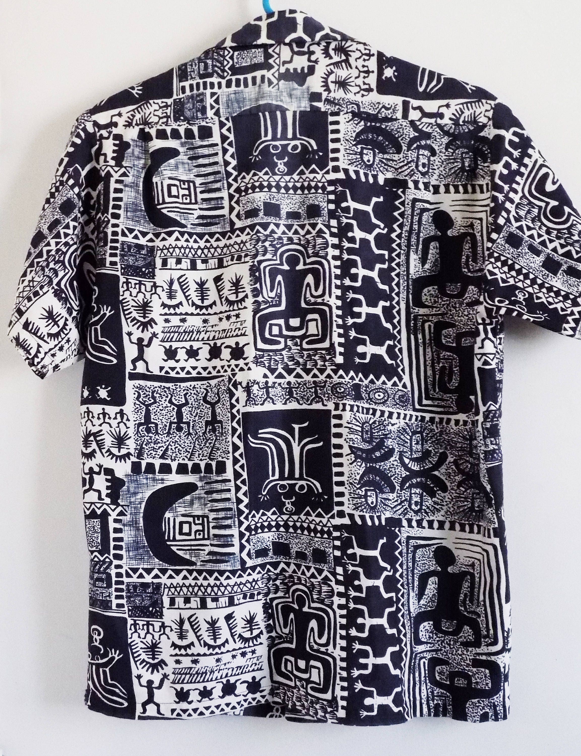 80s "made In Hawaii" Men's Shirt Hula Keith Haring Pattern M - Image 4