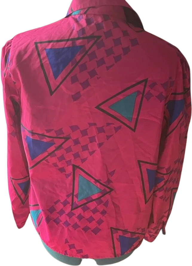 80s Maroon Geometric Shape Button Up Silky Shirt by Ship 'n Shore - Image 2