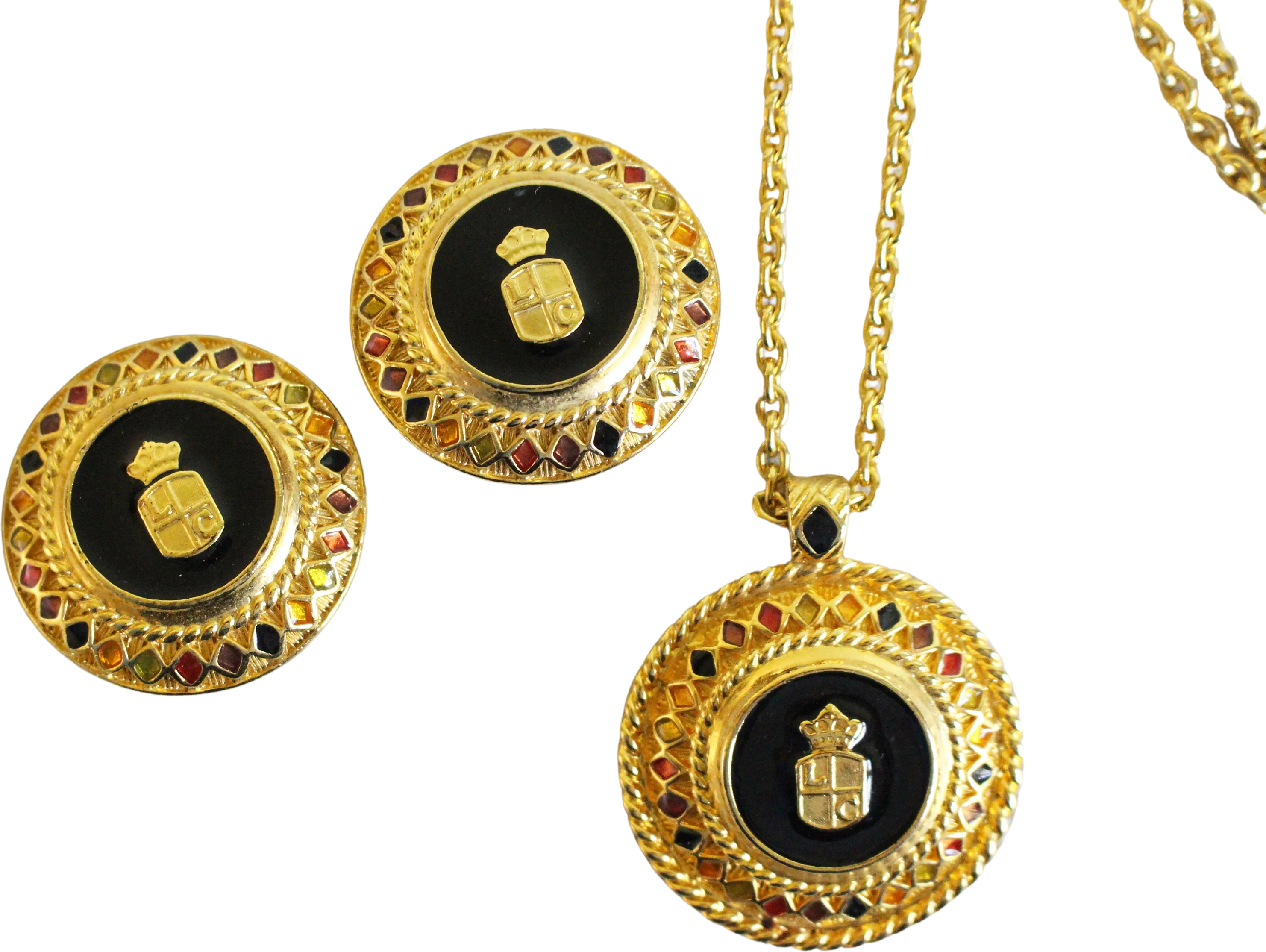 80s Medallion Necklace and Statement Earring Jewelry Set by Liz Claiborne