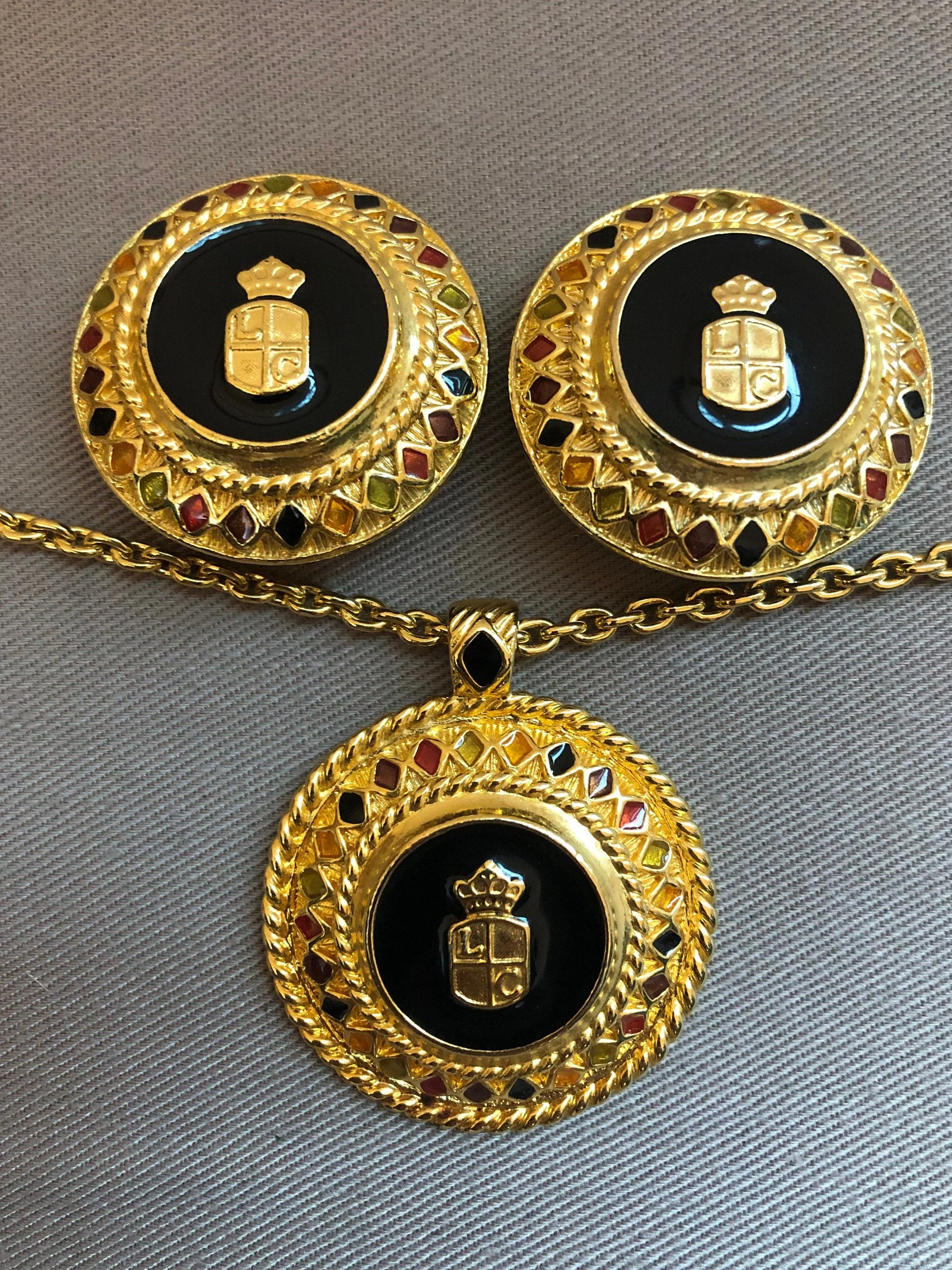 80s Medallion Necklace and Statement Earring Jewelry Set by Liz Claiborne - Image 3