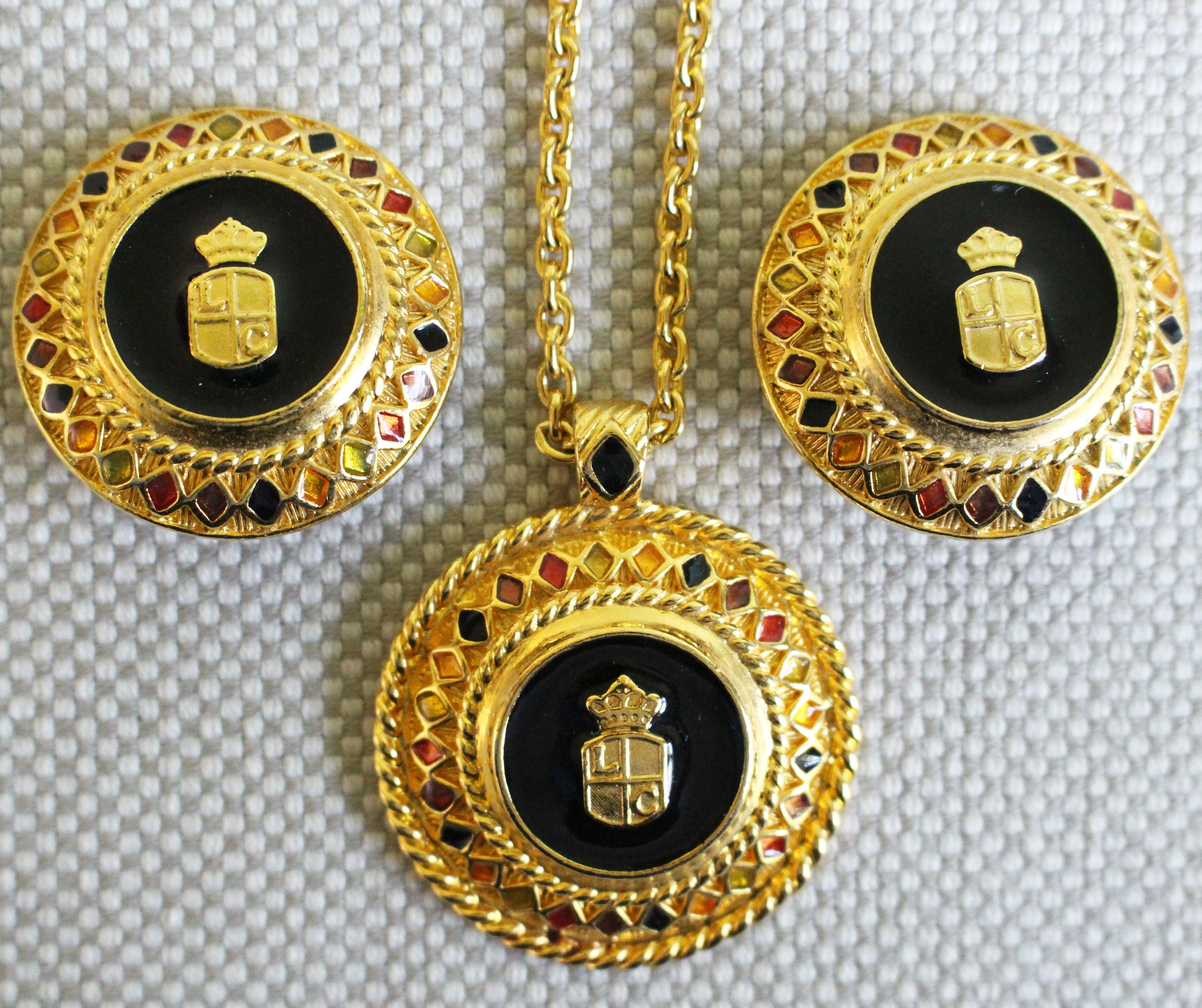 80s Medallion Necklace and Statement Earring Jewelry Set by Liz Claiborne - Image 4