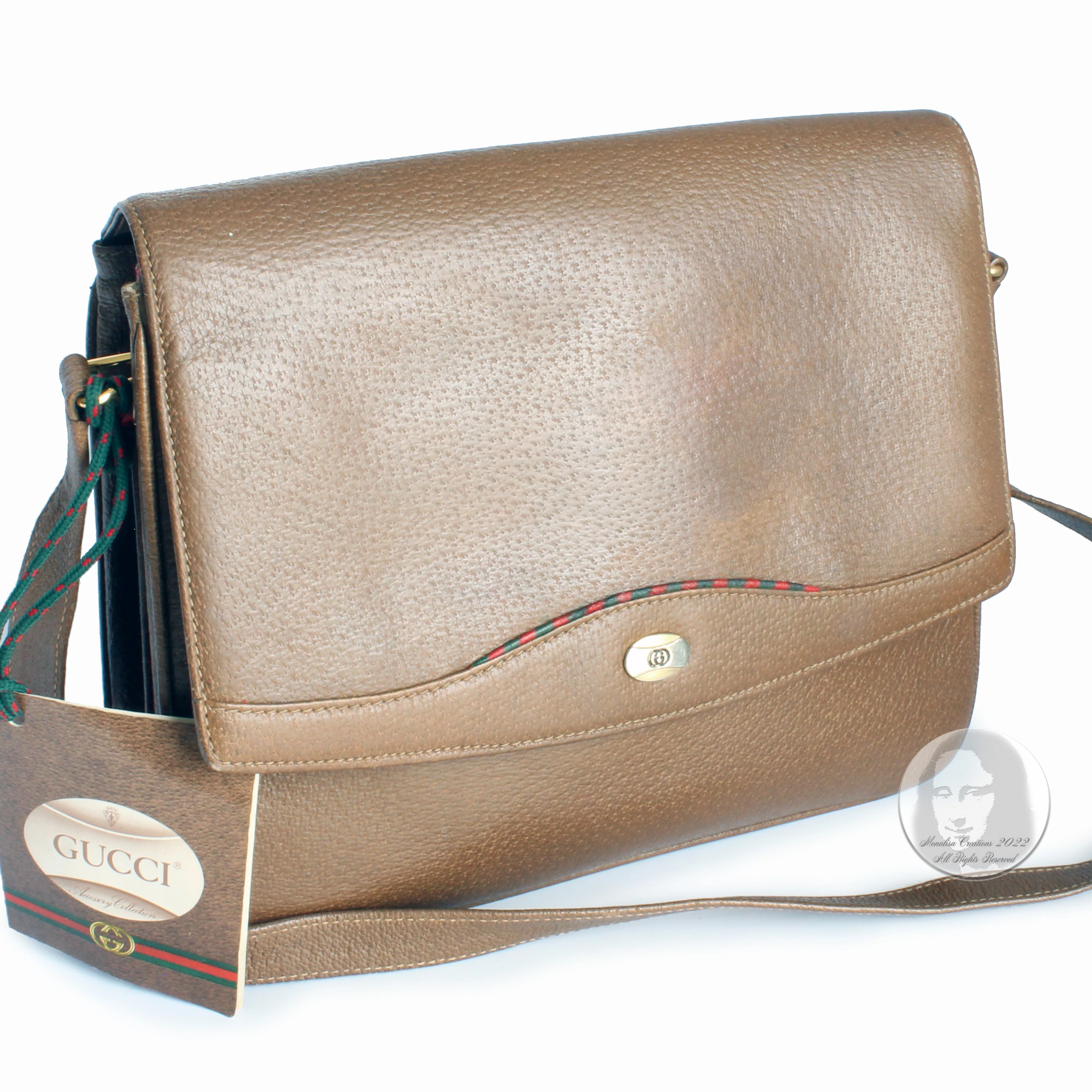 80s Messenger Bag Crossbody Brindle Pigskin Leather By Gucci - Image 3