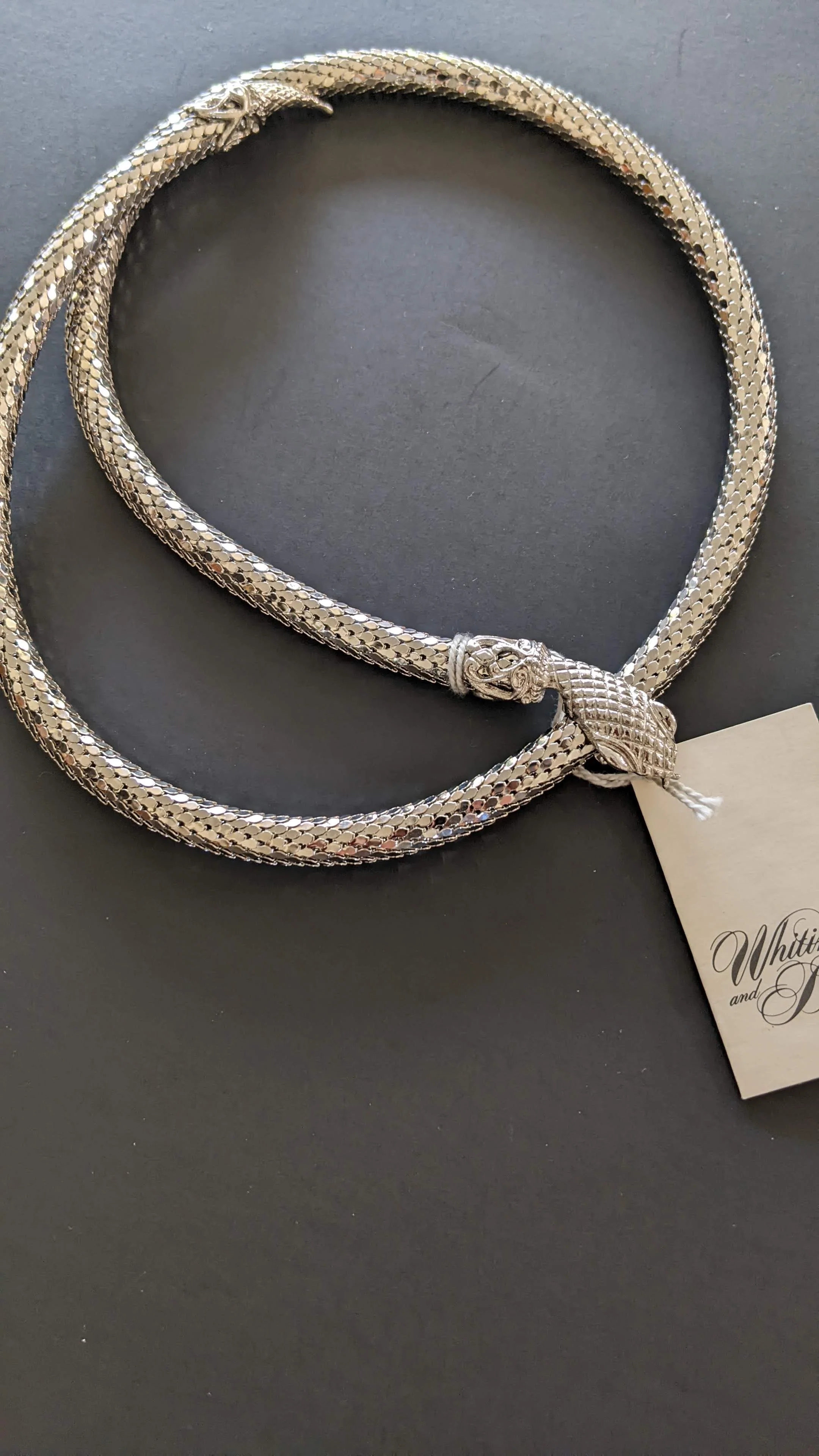 80s Metal Mesh Snake Belt Wrap Around Lariat Necklace By Whiting and Davis - Image 3