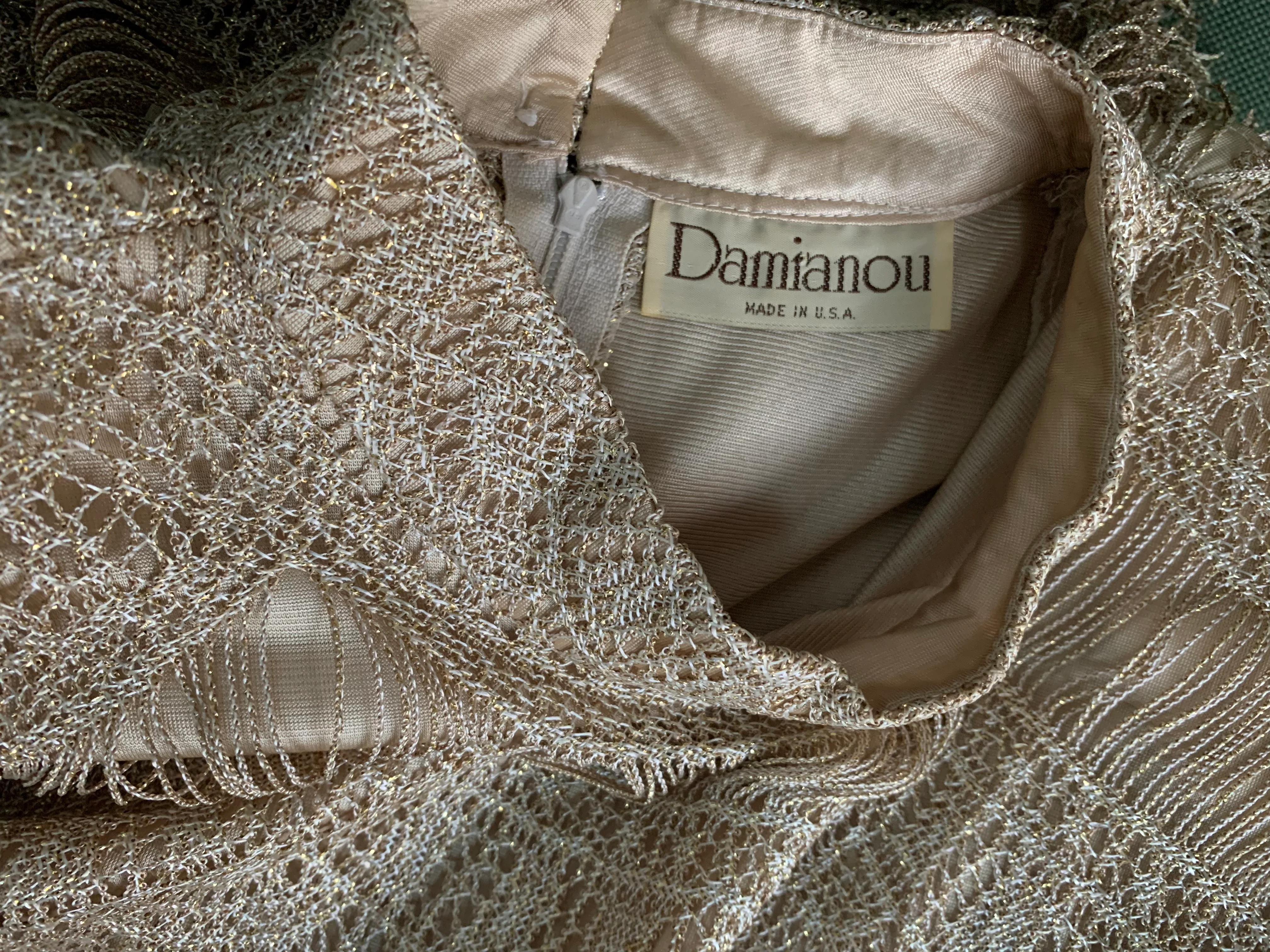 80s Metallic Gold Ivory Crocheted Flapper Style Dress By Damianou - Image 10