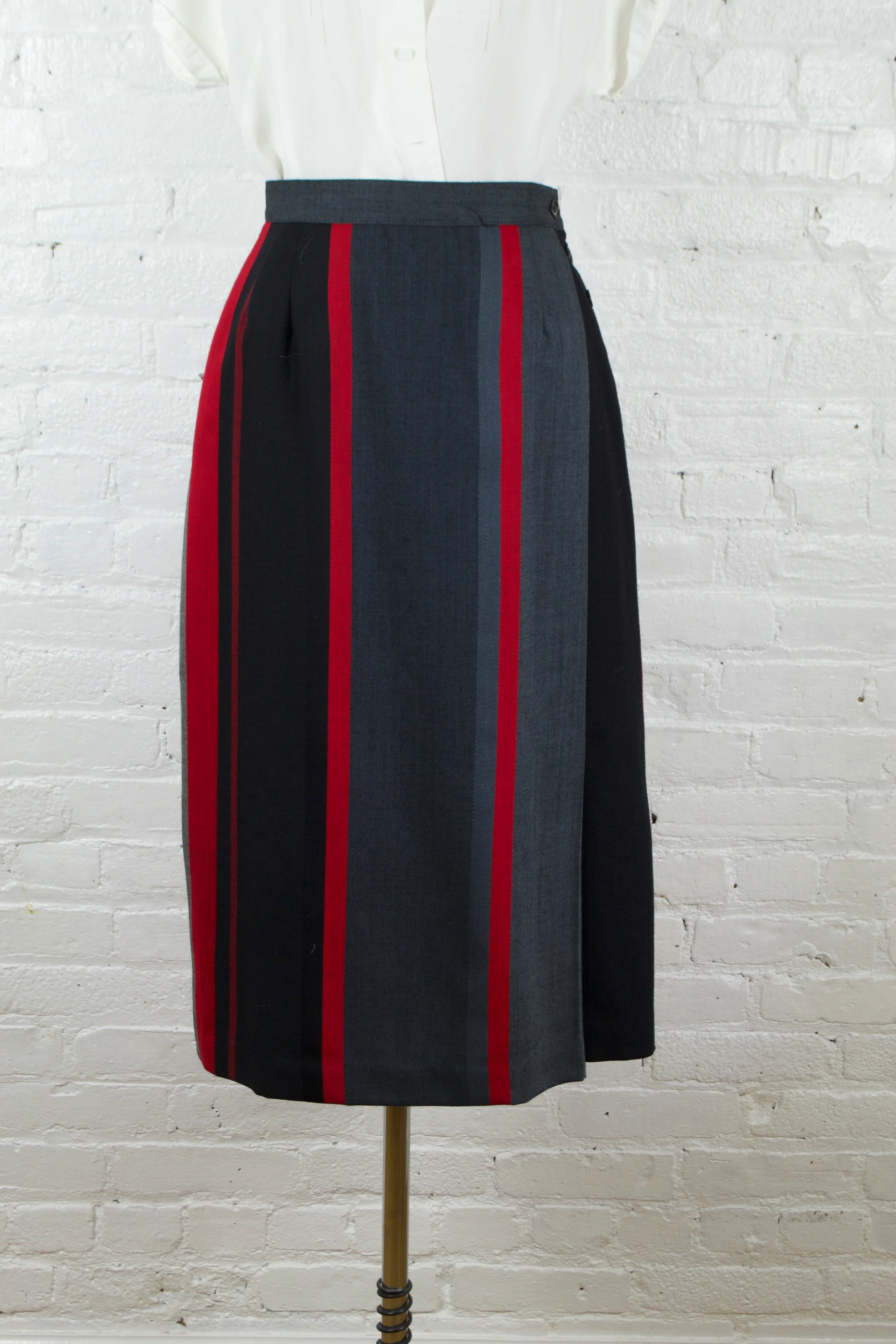 80s Midi Black And Red Striped Wool Wrap Skirt By Prophecy - Image 3