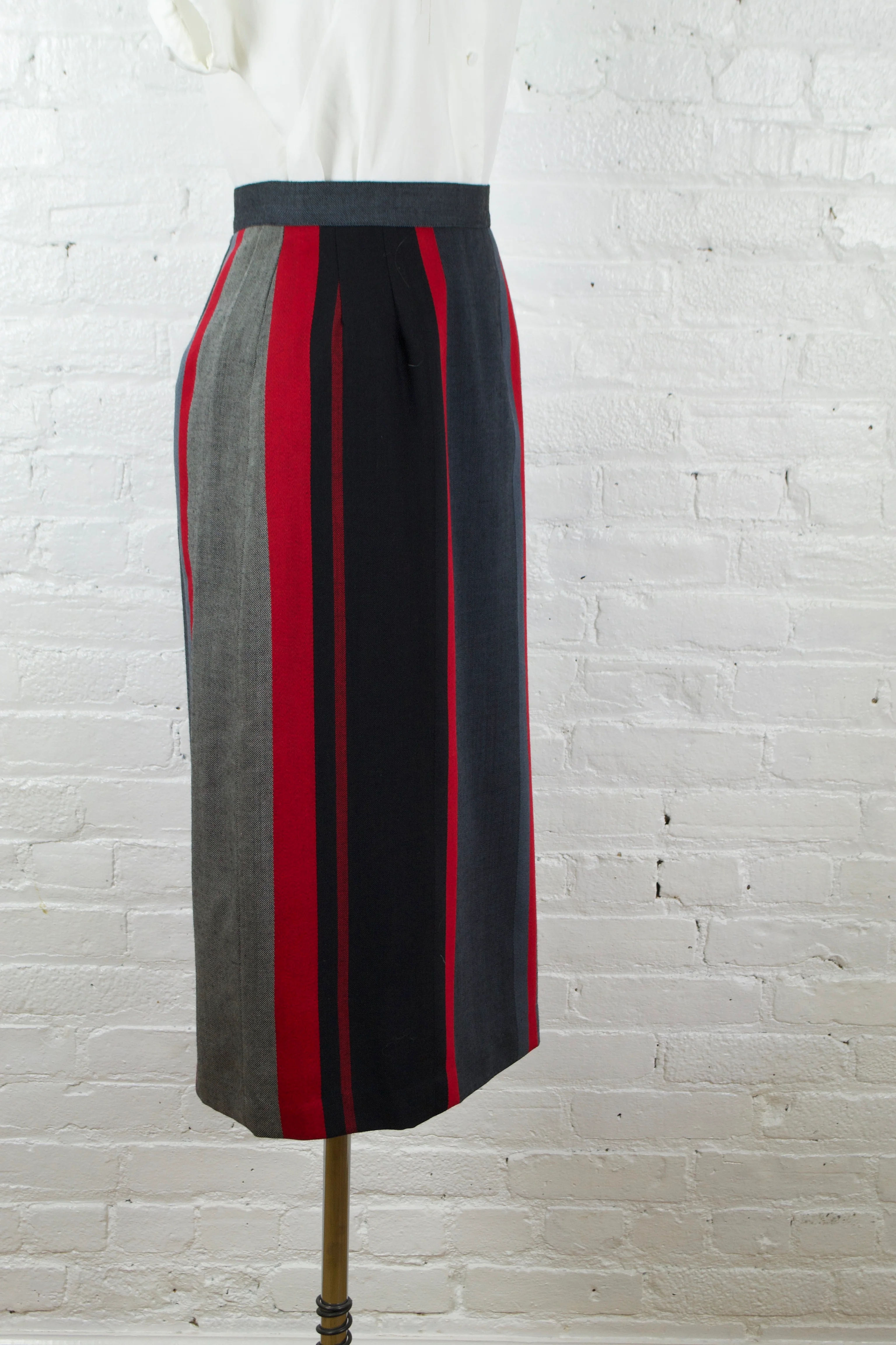 80s Midi Black And Red Striped Wool Wrap Skirt By Prophecy - Image 4