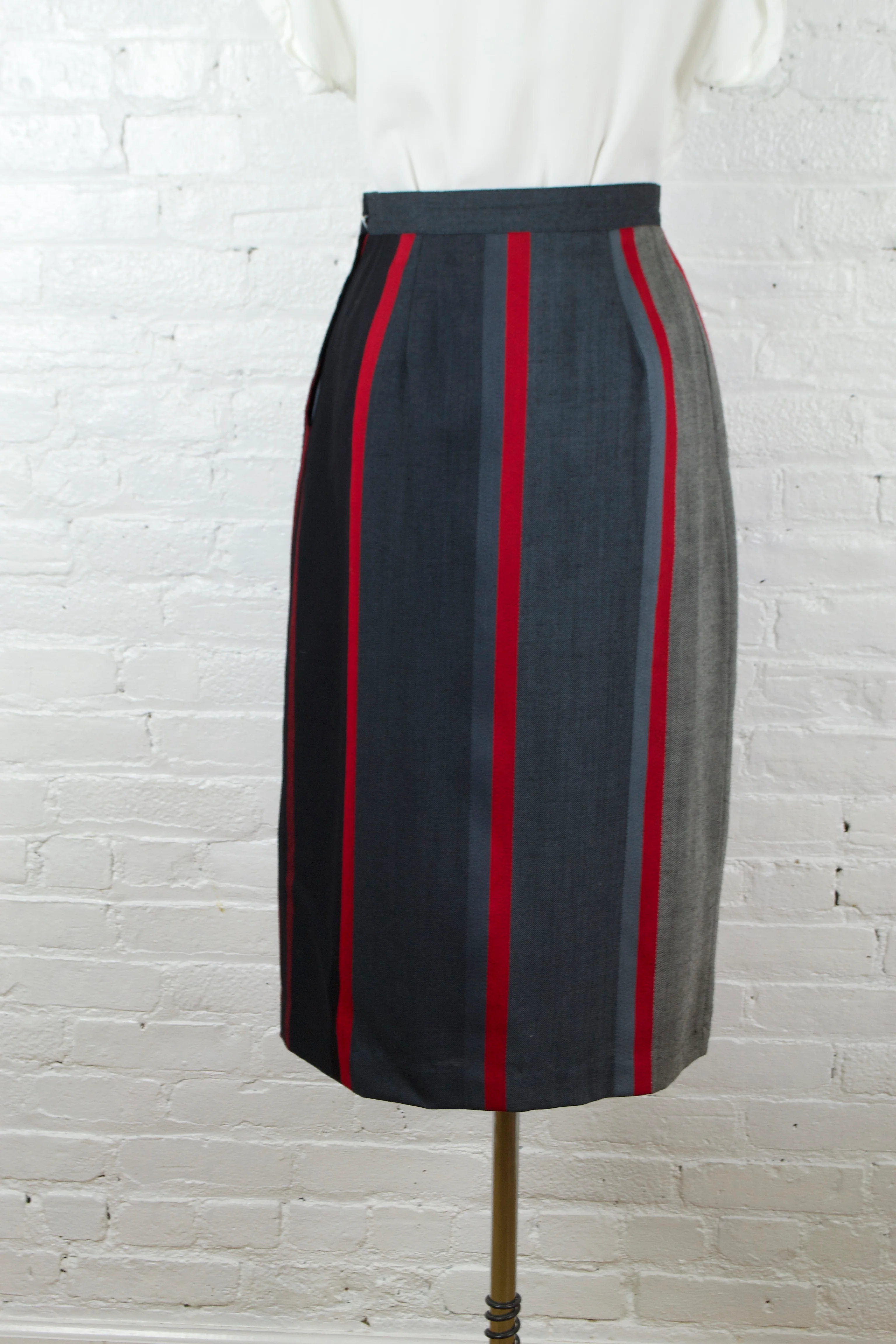 80s Midi Black And Red Striped Wool Wrap Skirt By Prophecy - Image 5