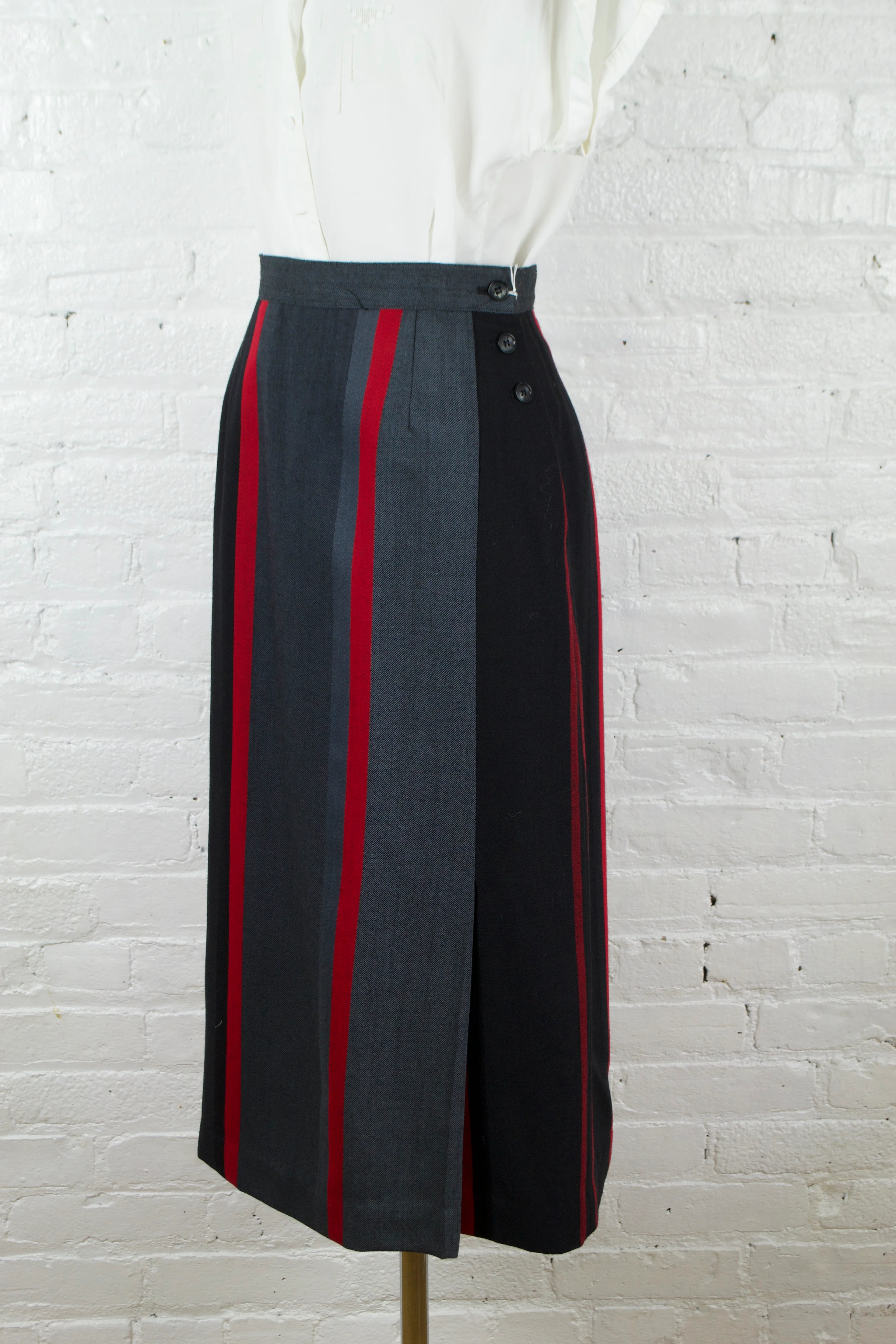 80s Midi Black And Red Striped Wool Wrap Skirt By Prophecy - Image 6