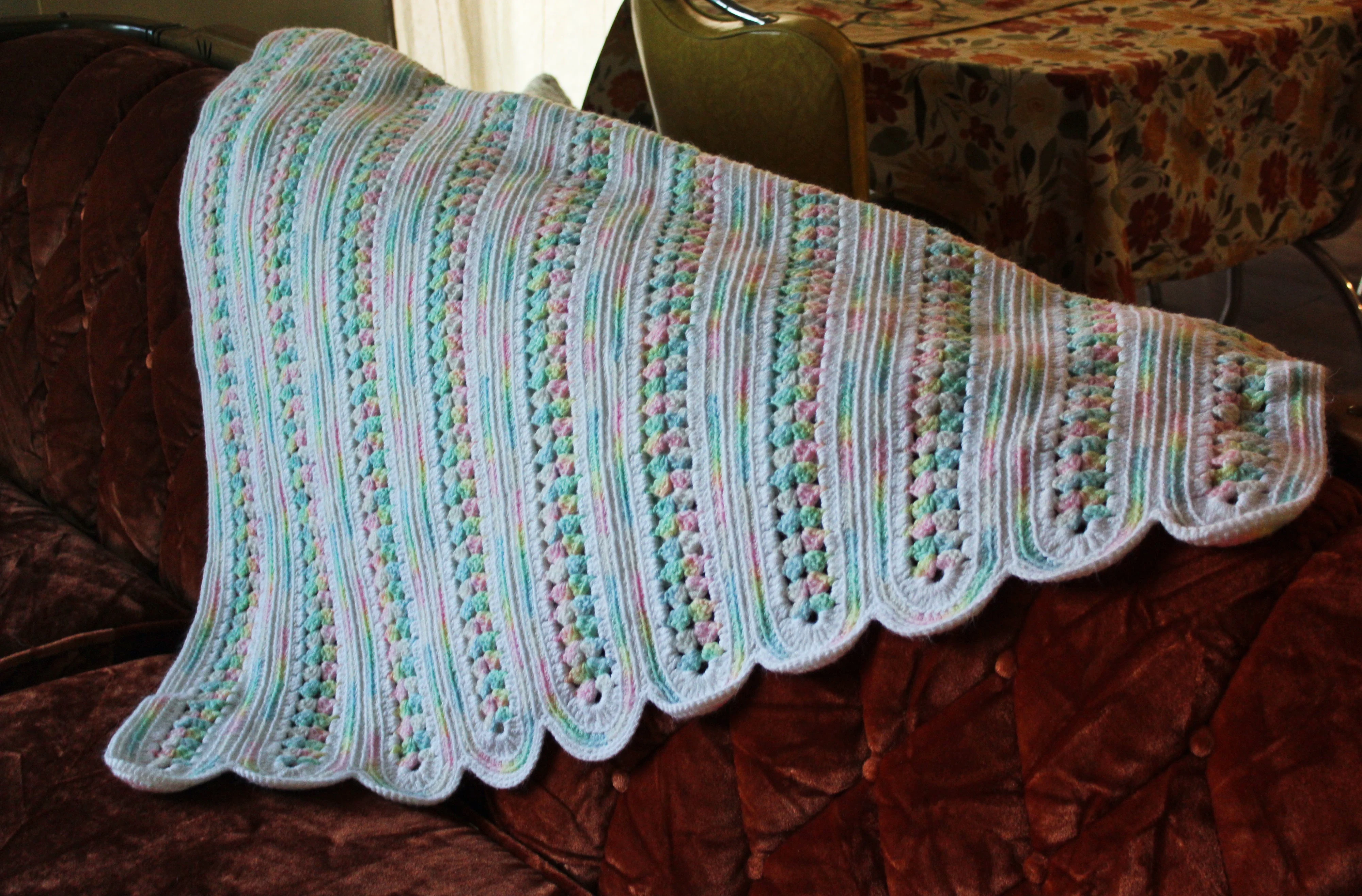 80s "mile-a-Minute" Rainbow and White Knit Afghan Super Soft - Image 4