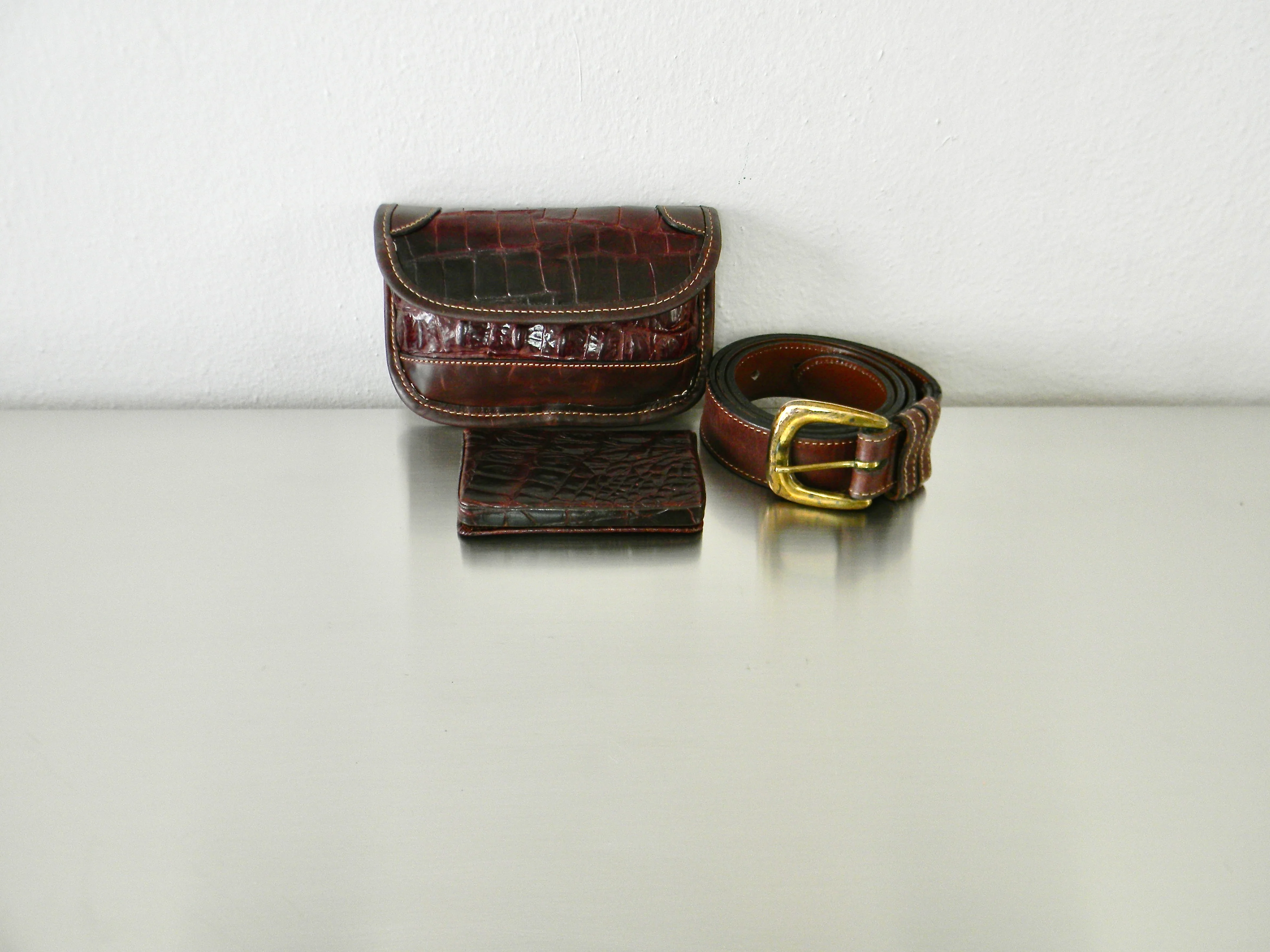 80s Mock Crock Embossed Belt Bag Belt And Card Case By Joan & David - Image 3