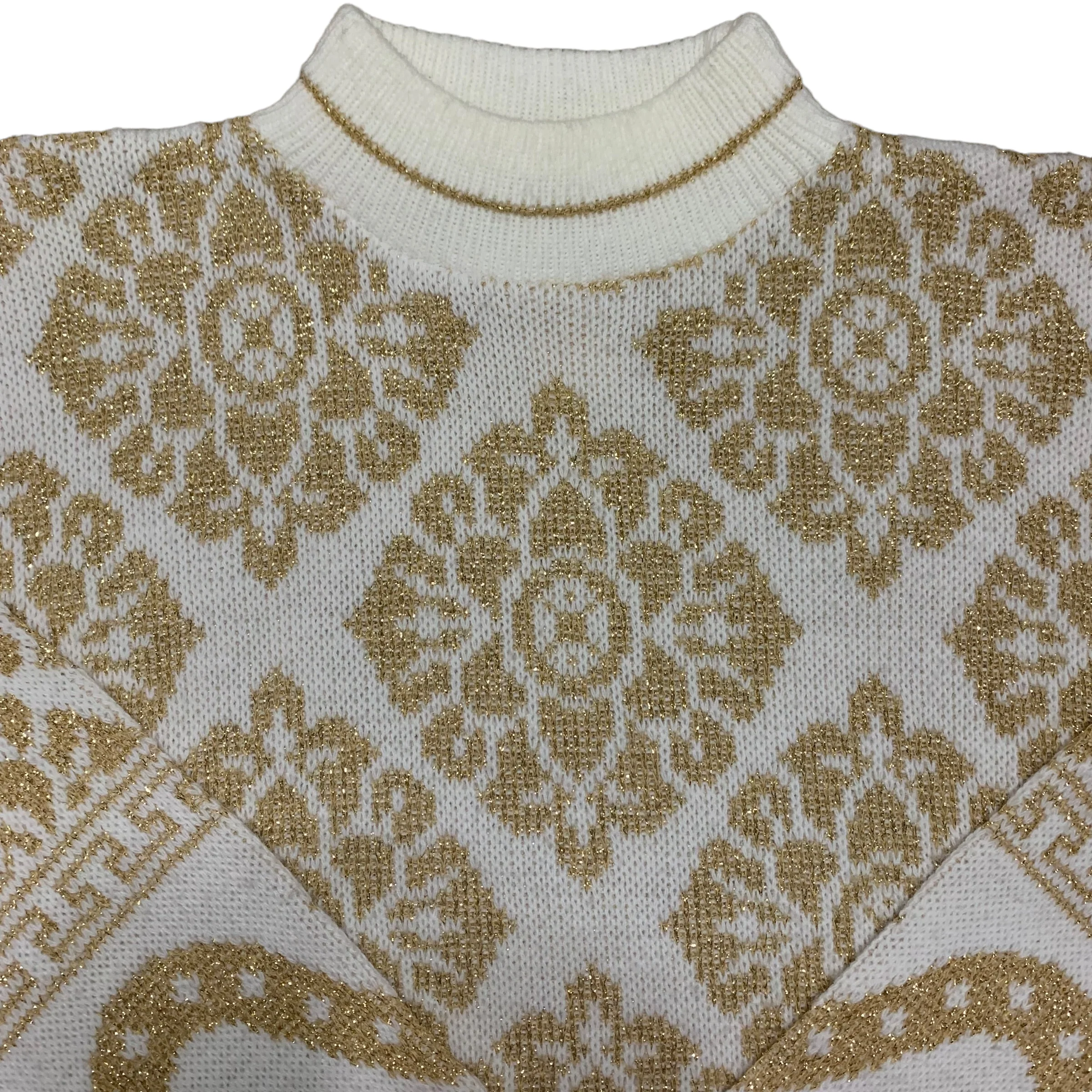 80s Mock Neck Chunky Sweater With Gold Threading by Dana Scott - Image 3